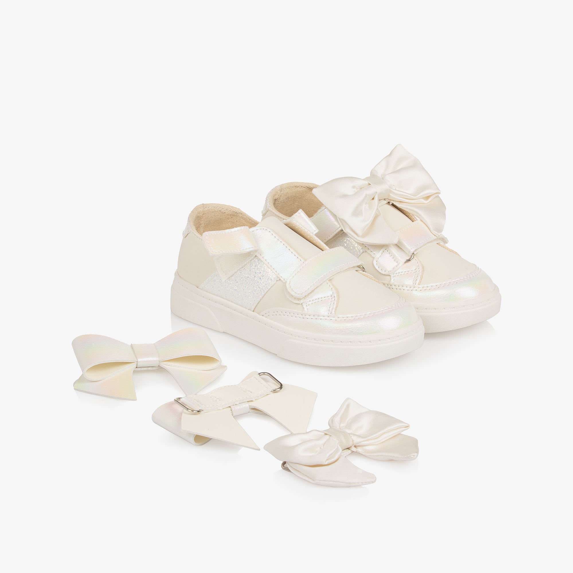 Girls Pink Faux Leather Bow Trainers - View 6