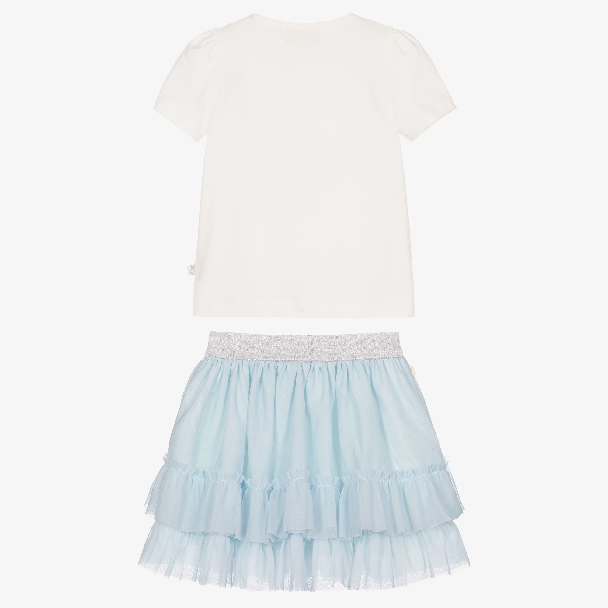 Girls Pink Tulle Skirt Set with Frills, Pearls & Diamantés - View 4