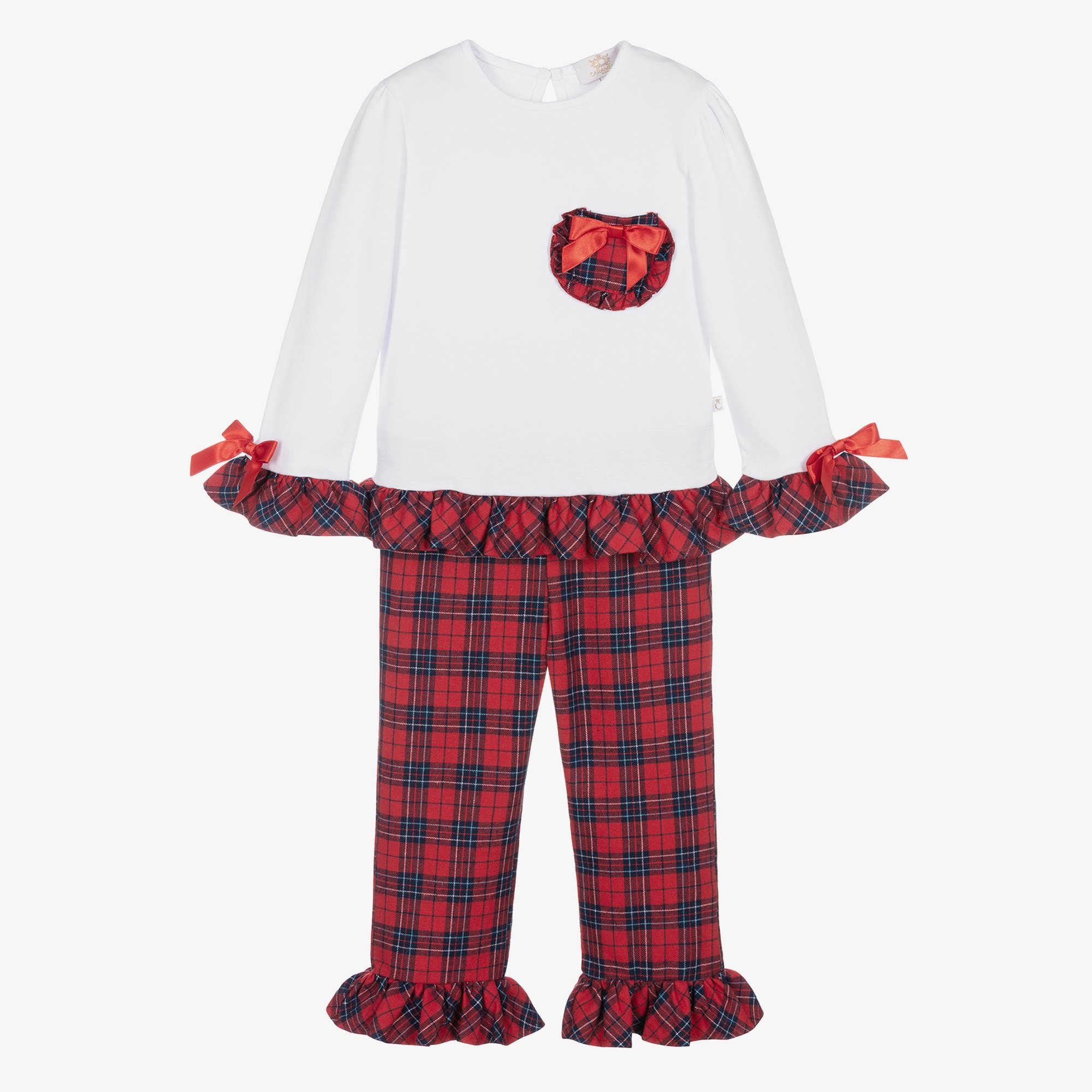 Girls Red Tartan Check Cotton Pyjamas - View 1