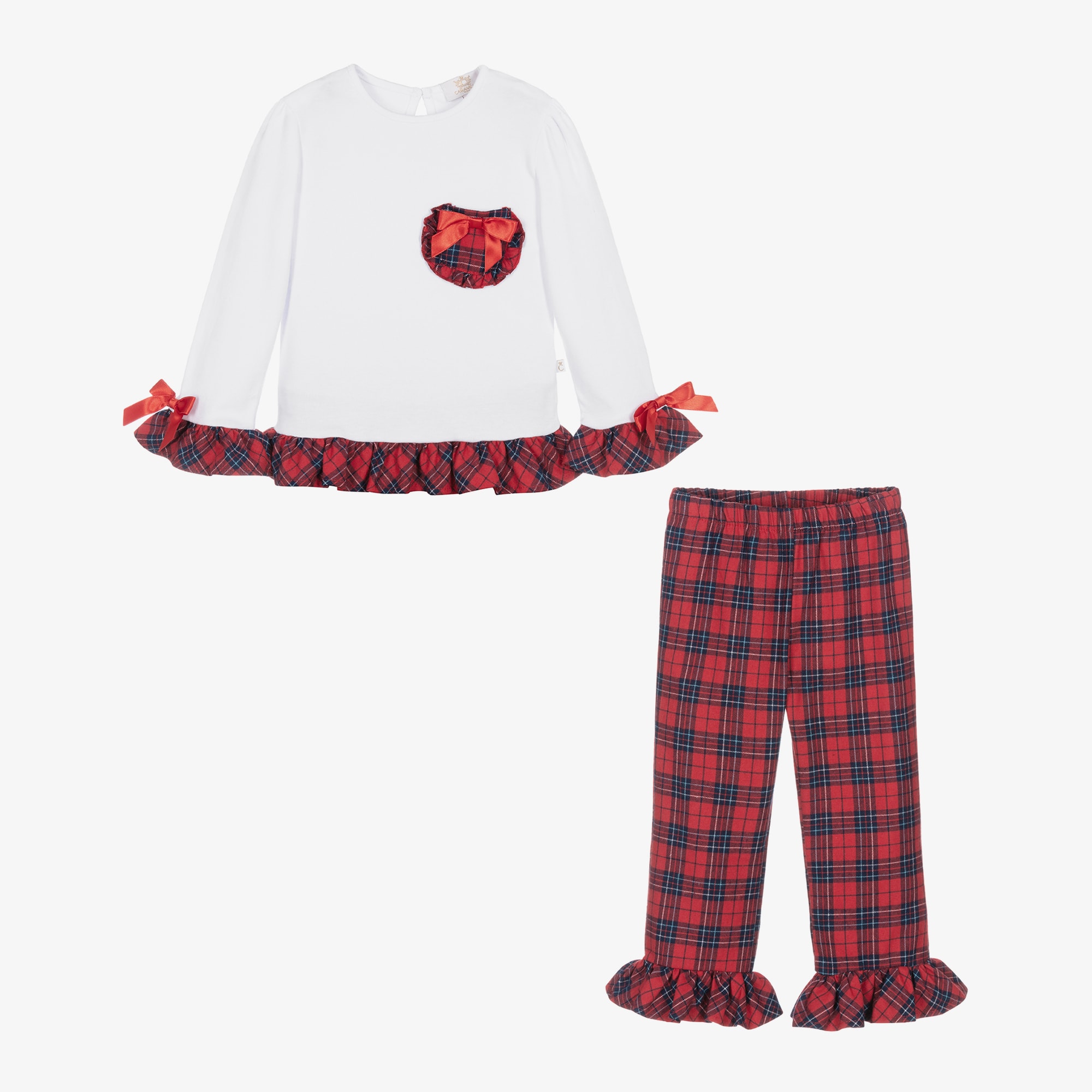 Girls Red Tartan Check Cotton Pyjamas - View 2