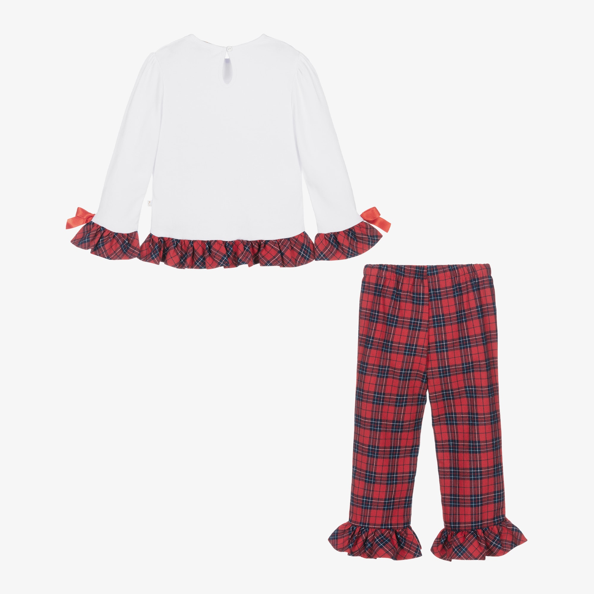 Girls Red Tartan Check Cotton Pyjamas - View 3