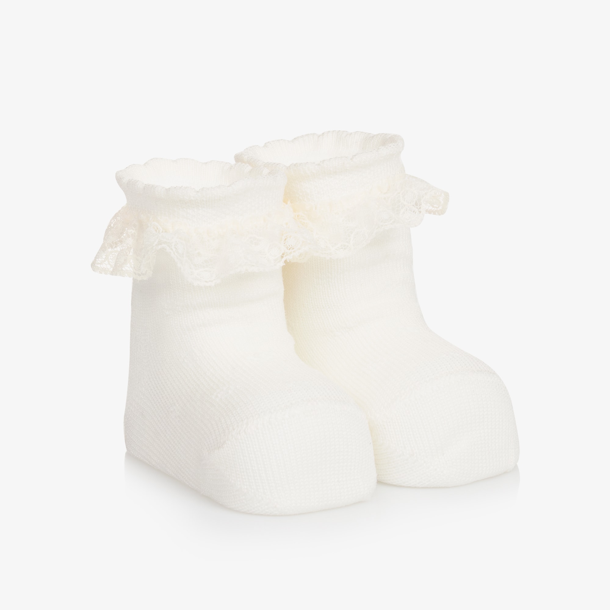 Baby Girls Ivory Cotton Frilly Socks - View 1
