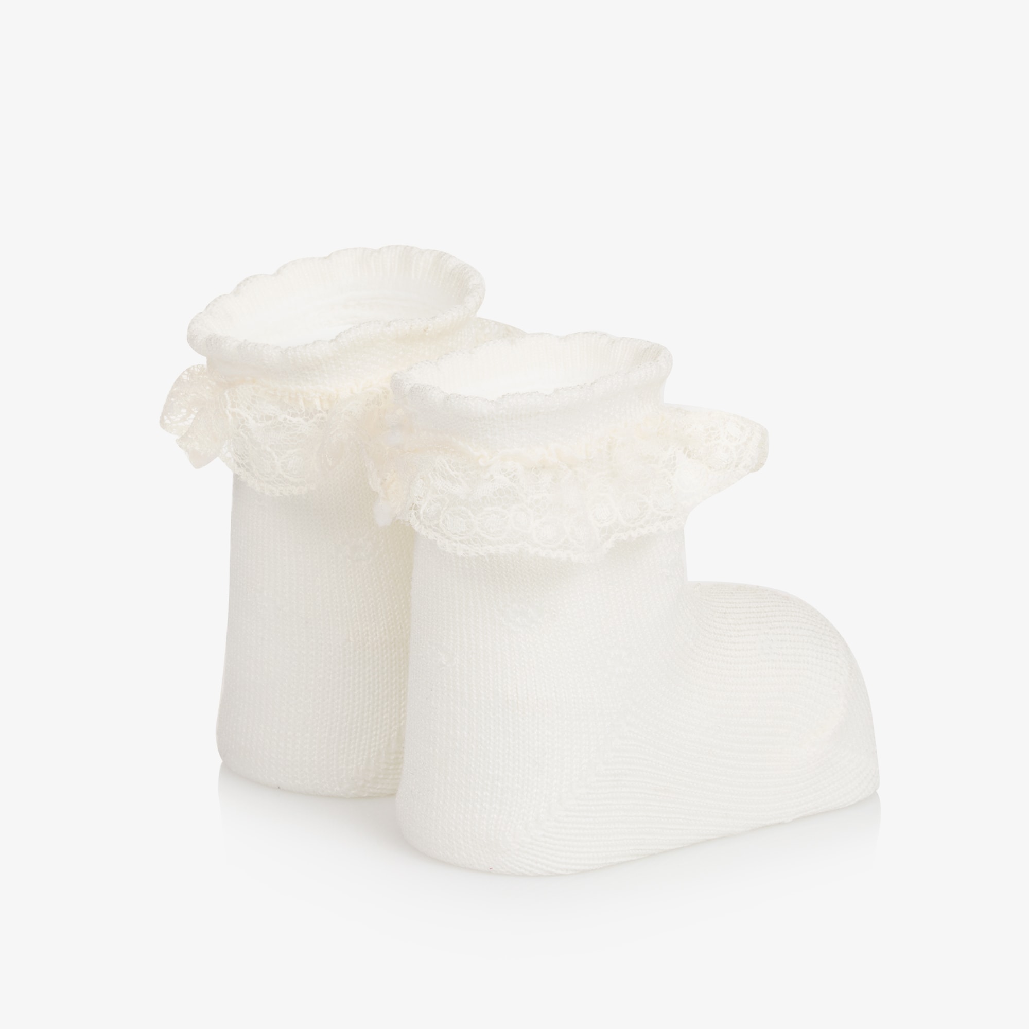 Baby Girls Ivory Cotton Frilly Socks - View 2