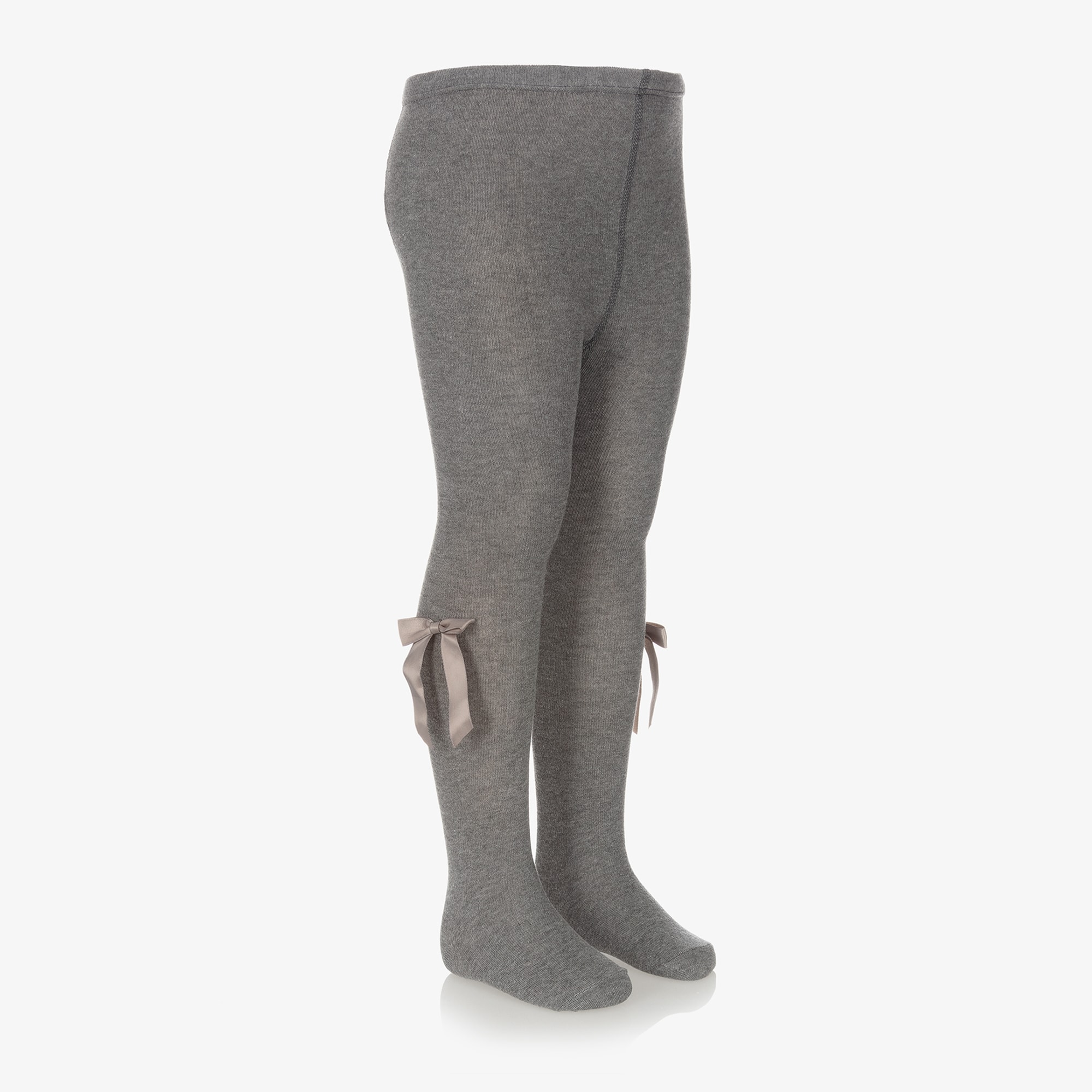 Girls Grey Cotton Bow Tights - View 3