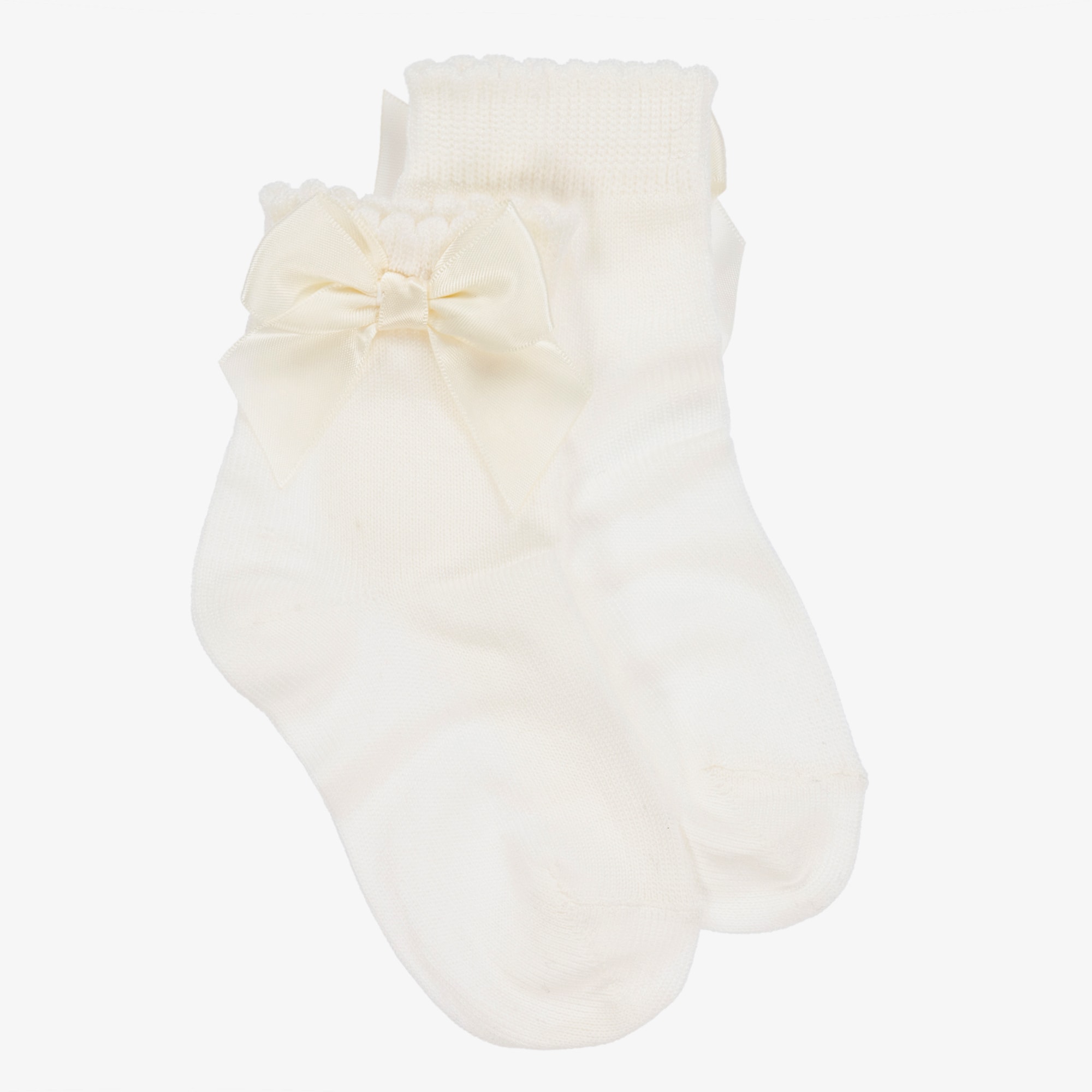 Girls Ivory Cotton Socks With Satin Bow - View 1