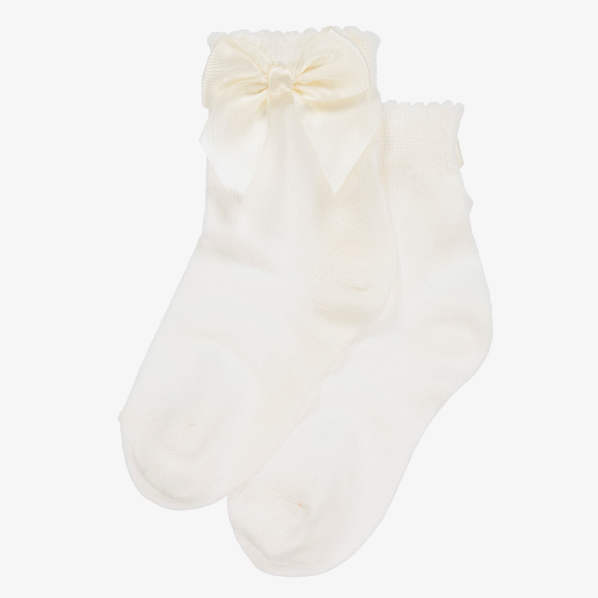 Girls Ivory Cotton Socks With Satin Bow - View 3