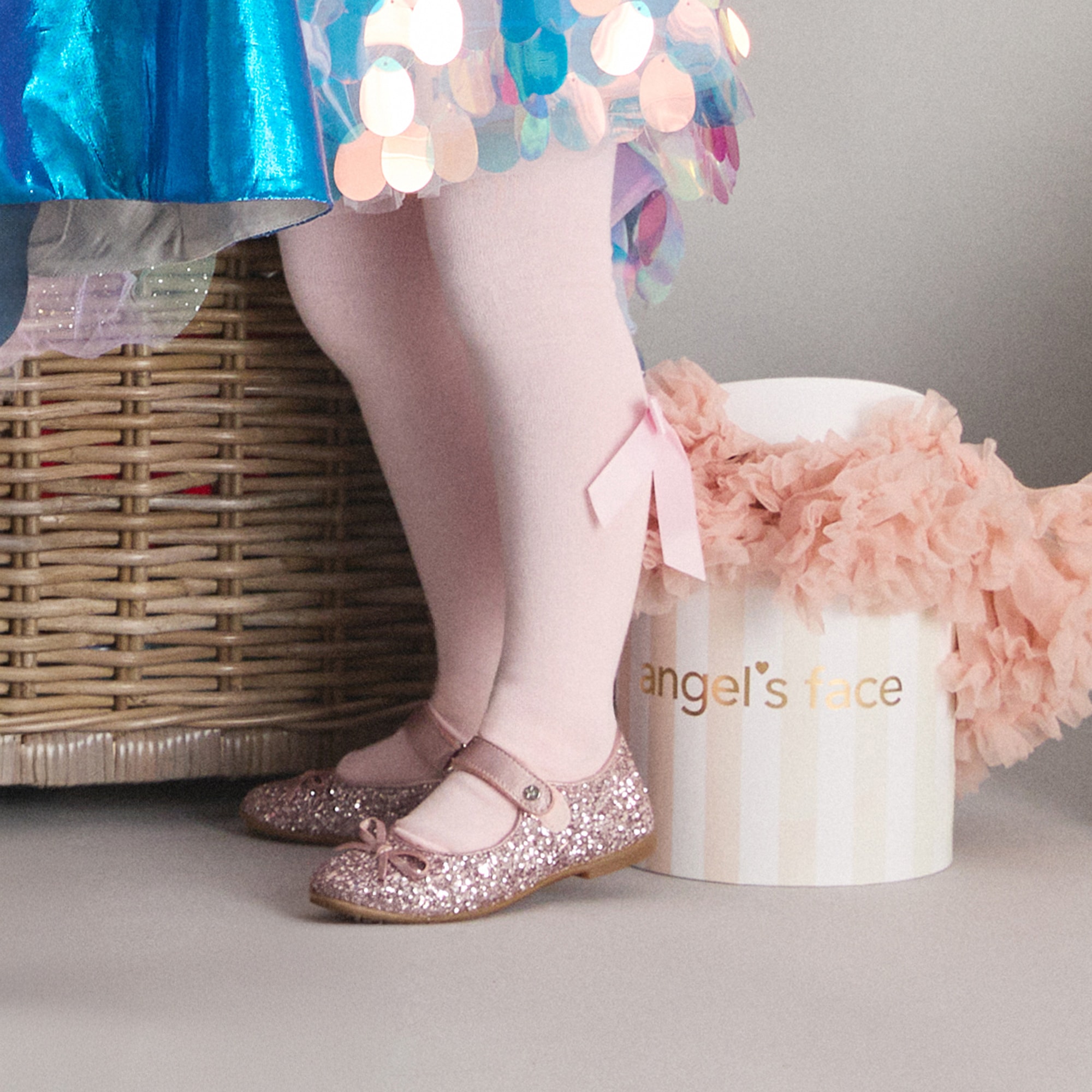 Girls Pink Cotton Bow Tights - View 2