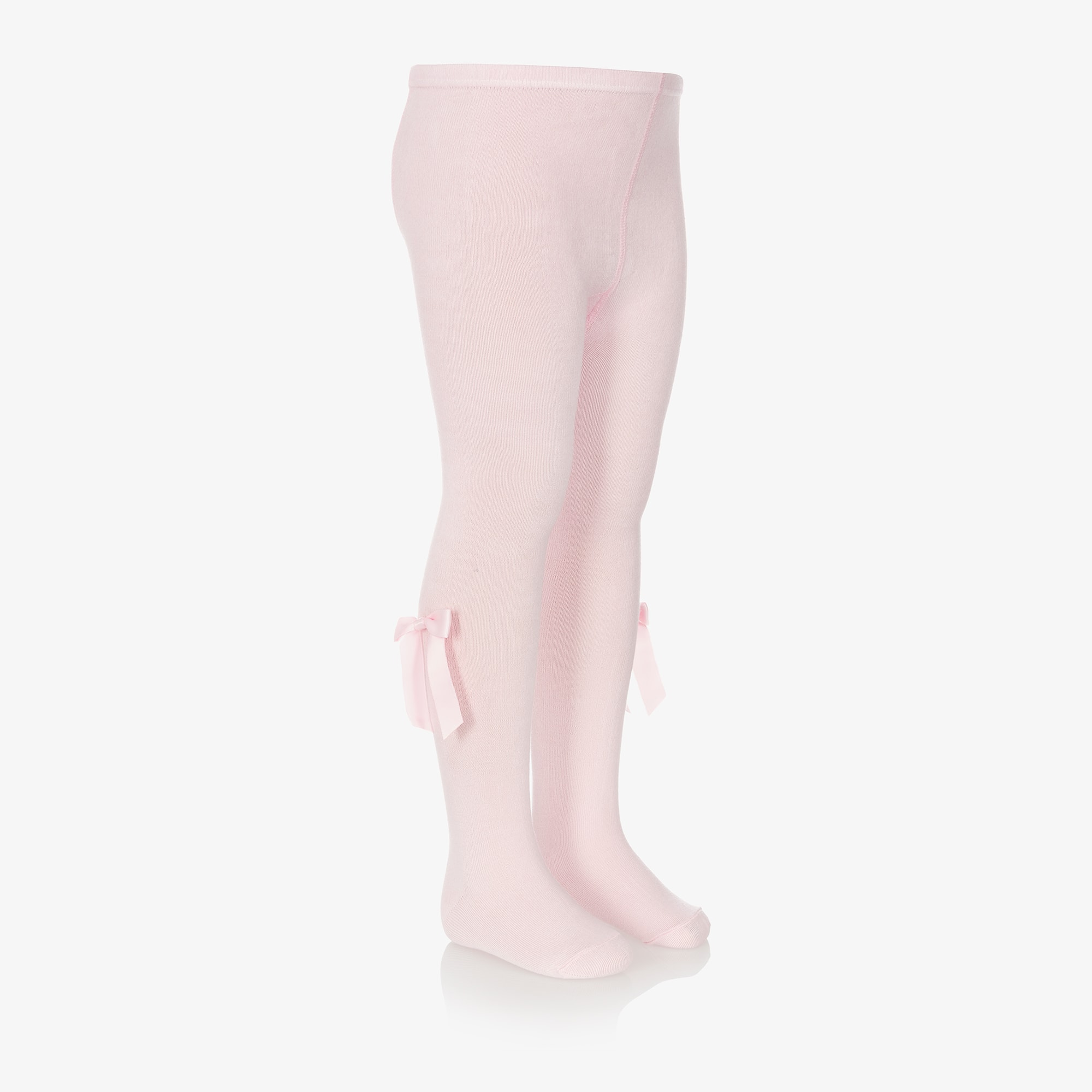 Girls Pink Cotton Bow Tights - View 4