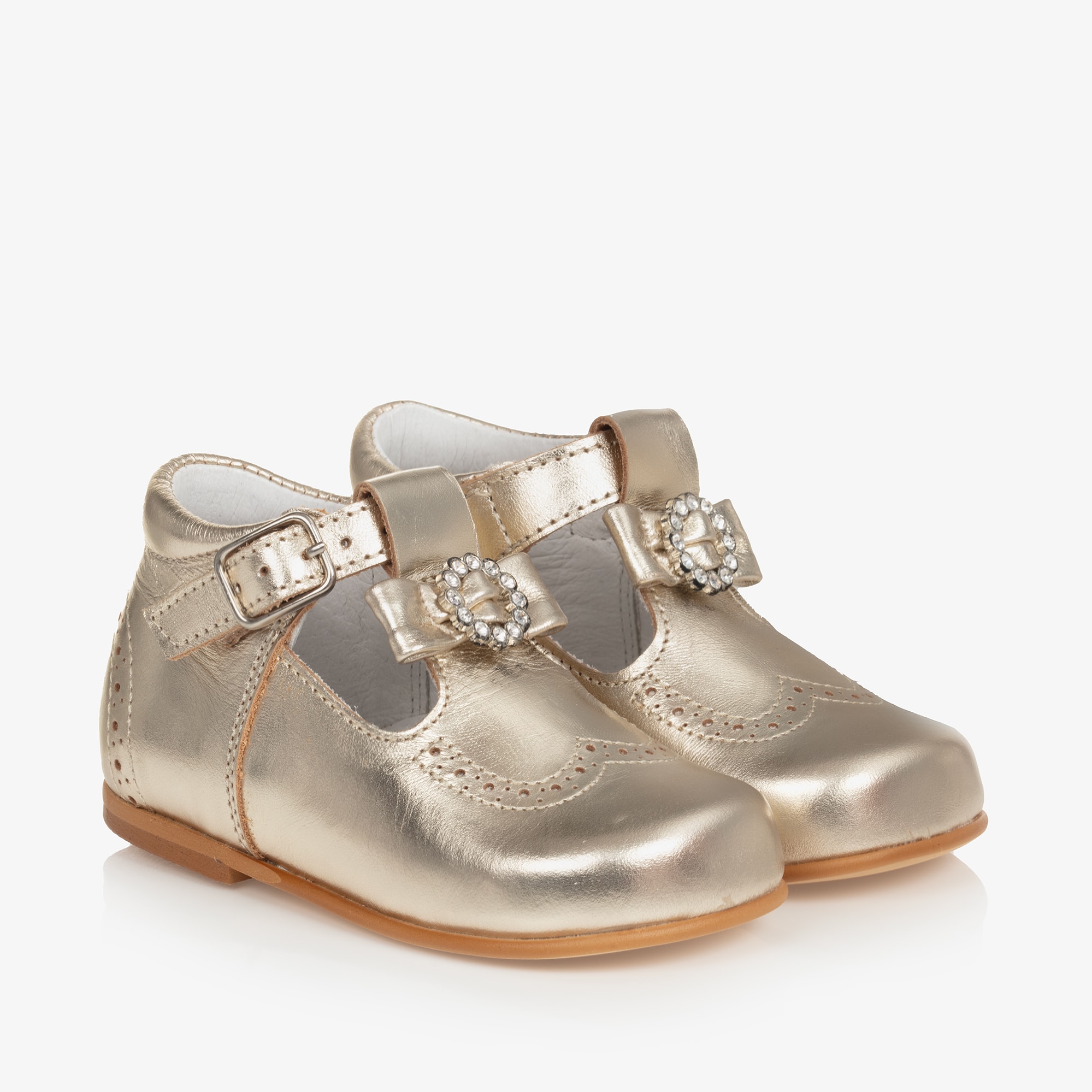 Girls Gold Leather Shoes - View 1