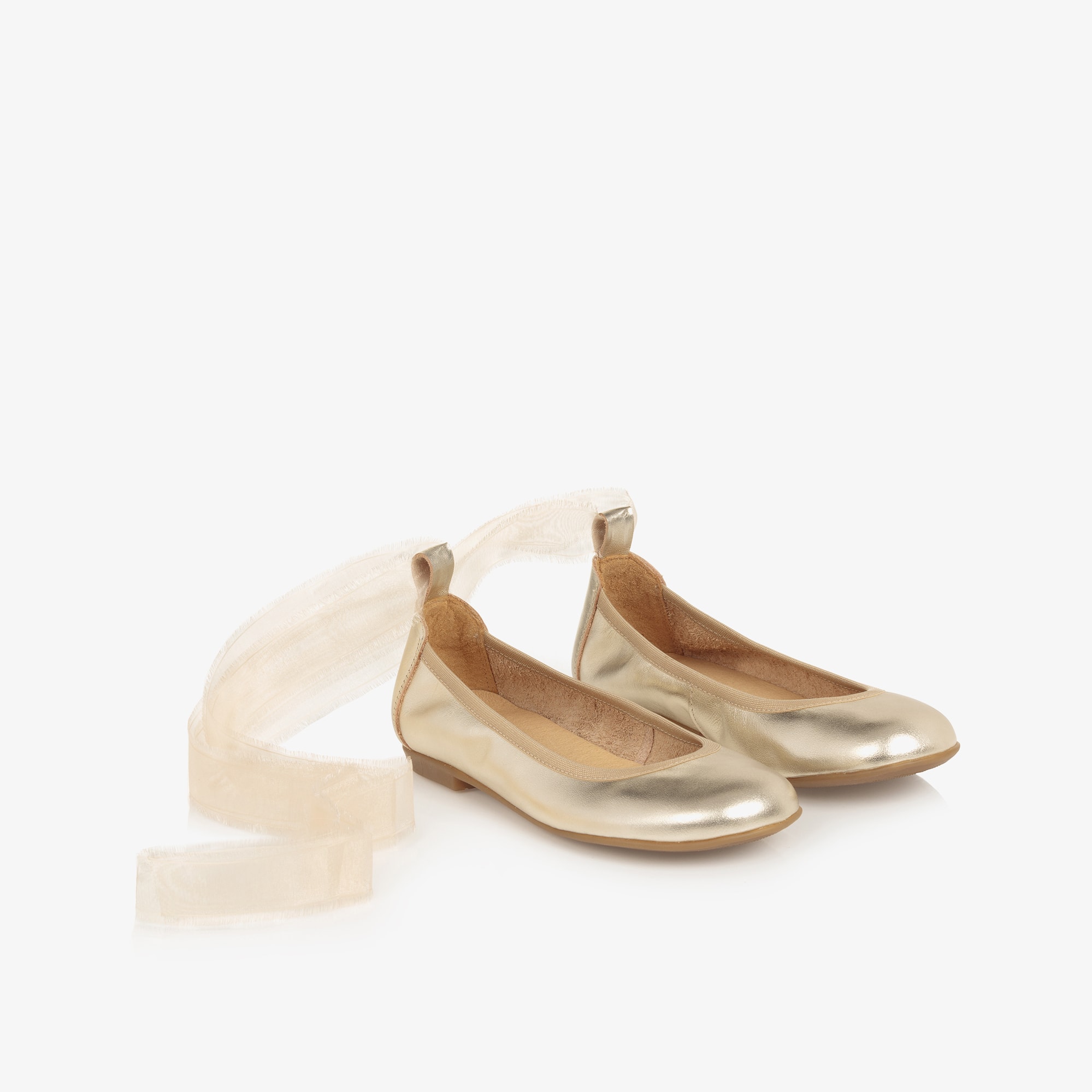 Girls Silver Leather Ballerina Shoes - View 1
