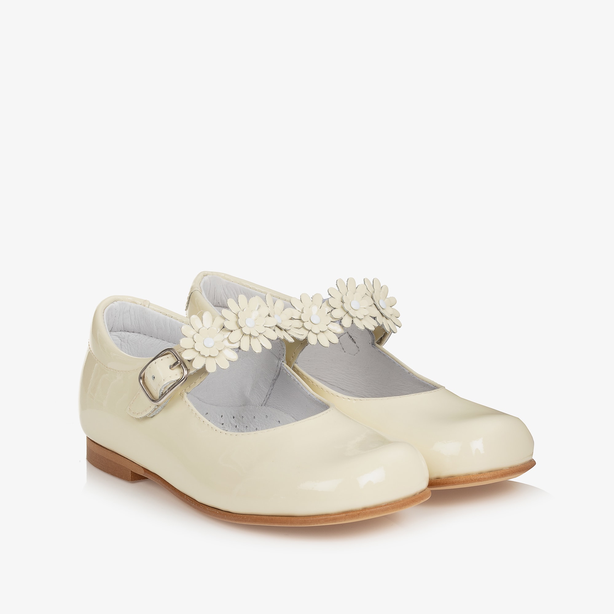 Ivory Patent Leather With Floral Strap Shoes - View 1