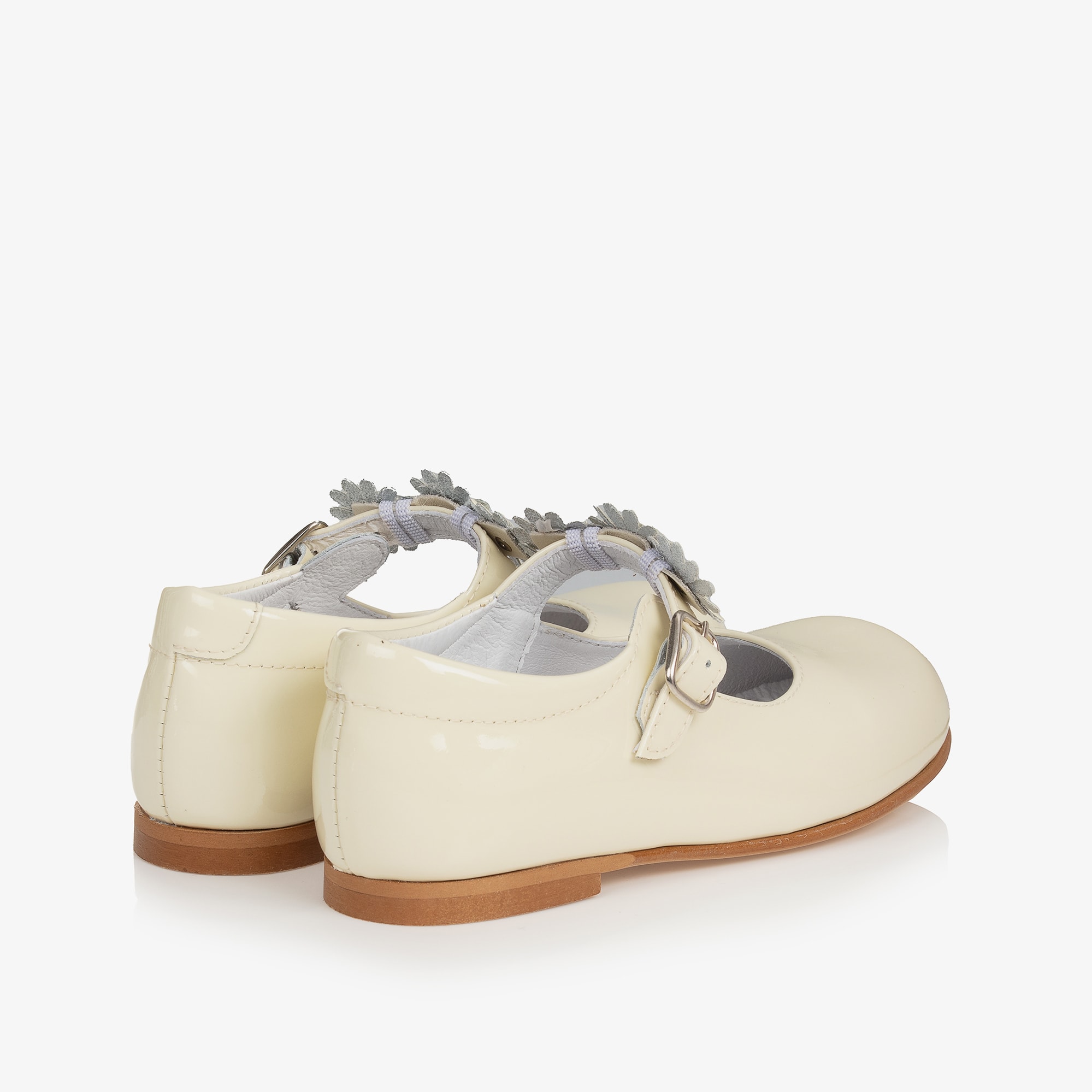 Ivory Patent Leather With Floral Strap Shoes - View 3