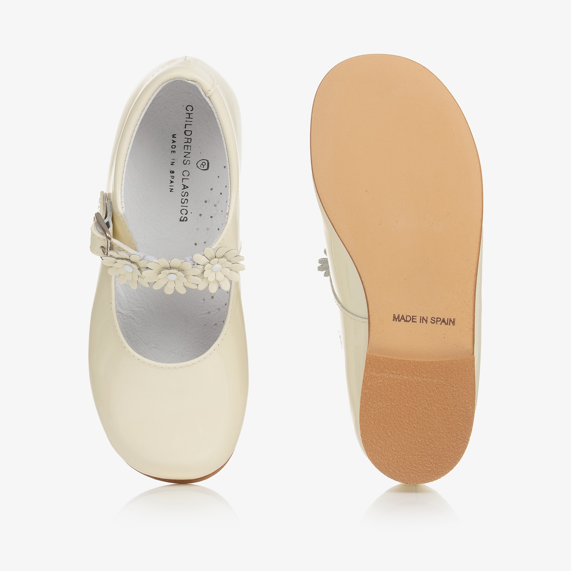 Ivory Patent Leather With Floral Strap Shoes - View 4