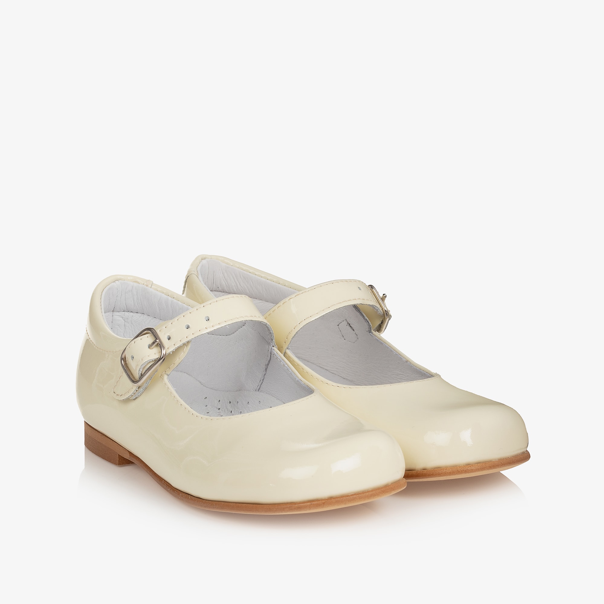 Ivory Patent Leather With Floral Strap Shoes - View 5