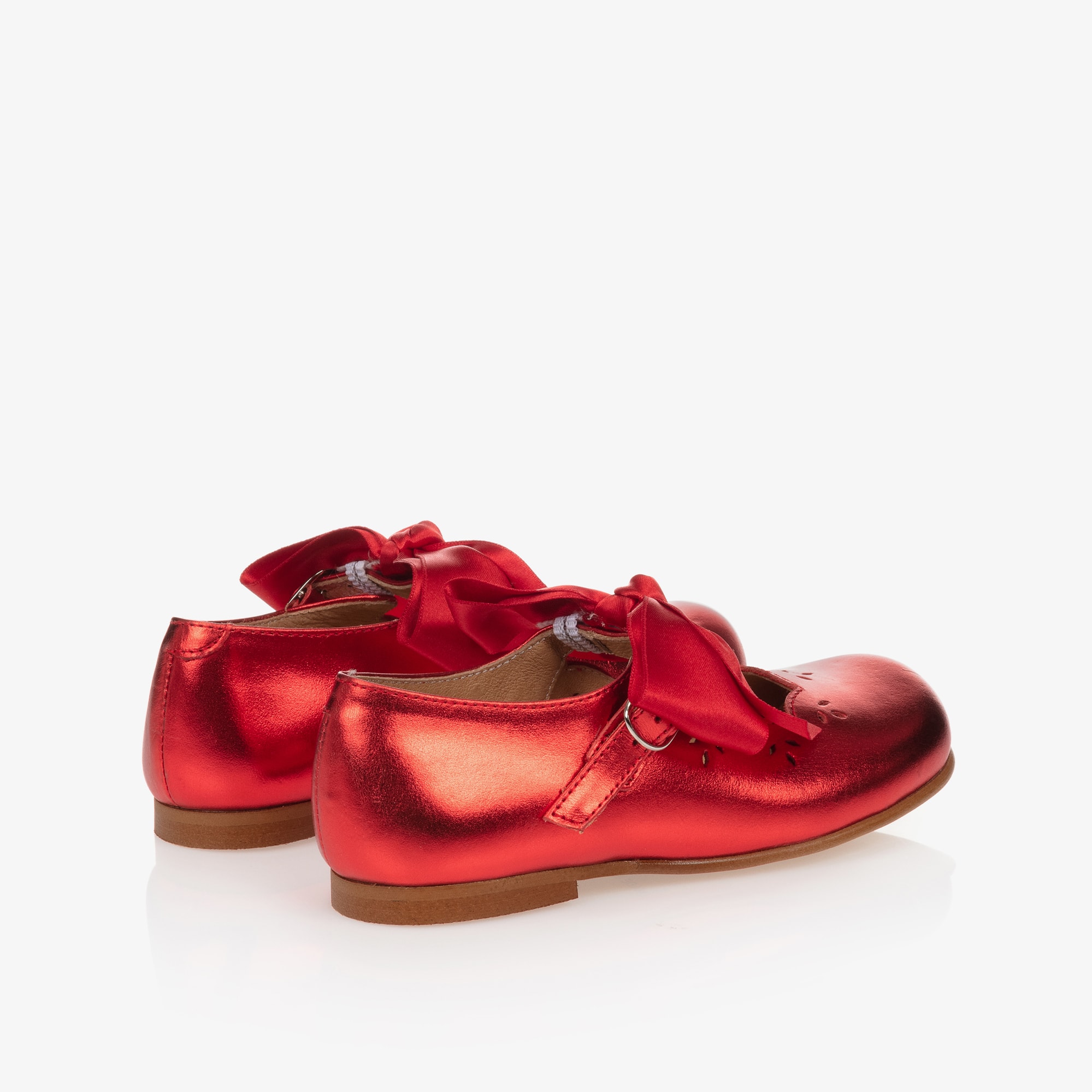 Metallic Red Leather Shoes With Ribbon Bows - View 3
