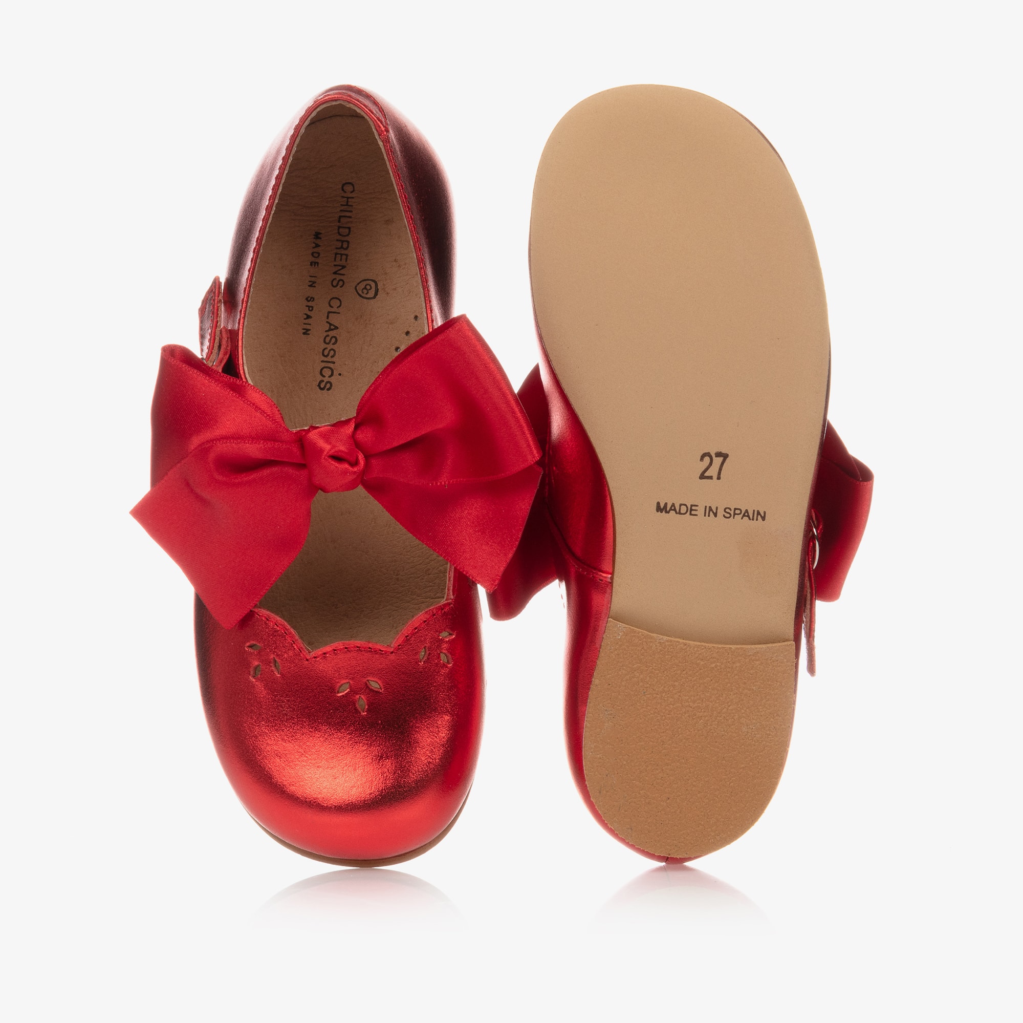 Metallic Red Leather Shoes With Ribbon Bows - View 4