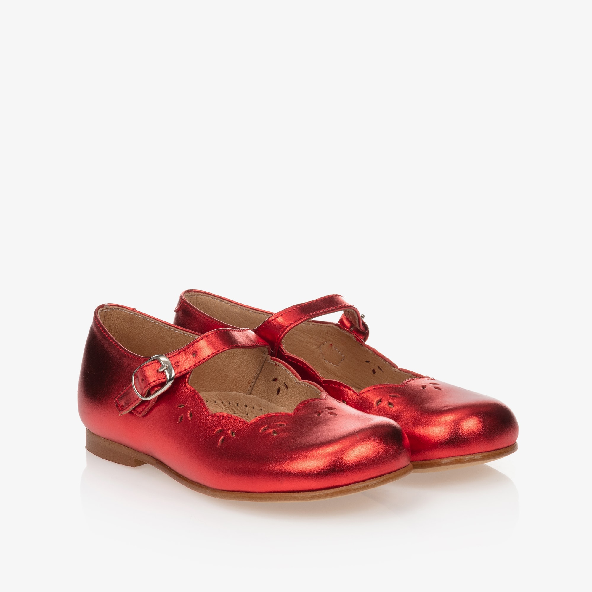 Metallic Red Leather Shoes With Ribbon Bows - View 5