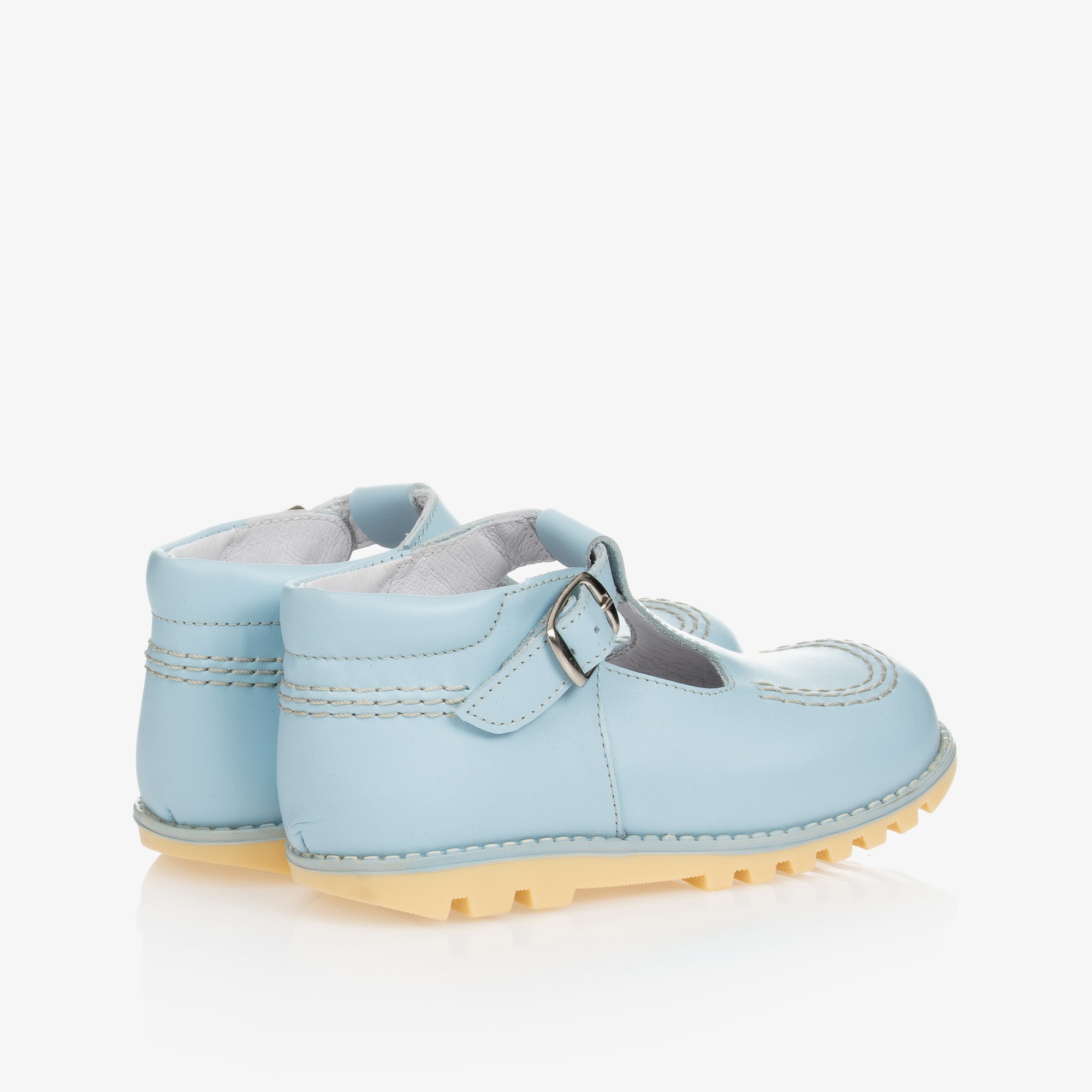Pale Blue Leather T-Bar Shoes - View 3