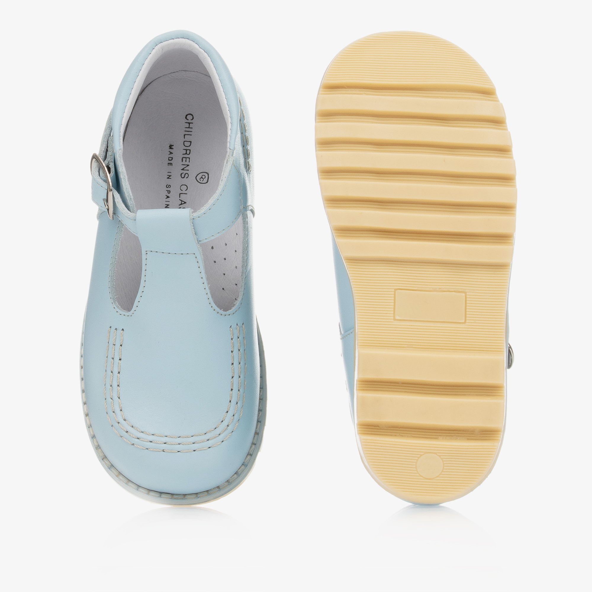 Pale Blue Leather T-Bar Shoes - View 4