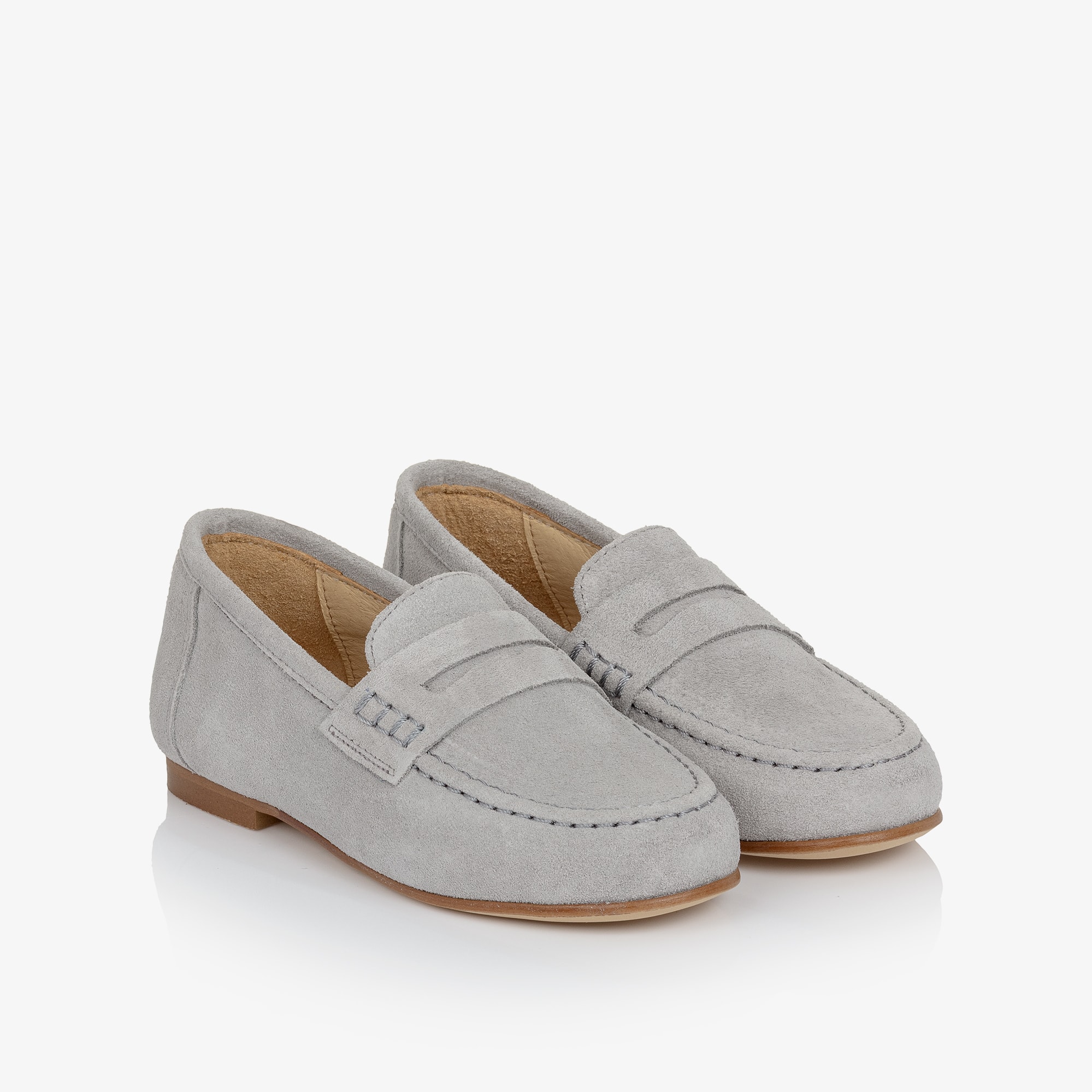 Pale Grey Suede Leather Loafers - View 1