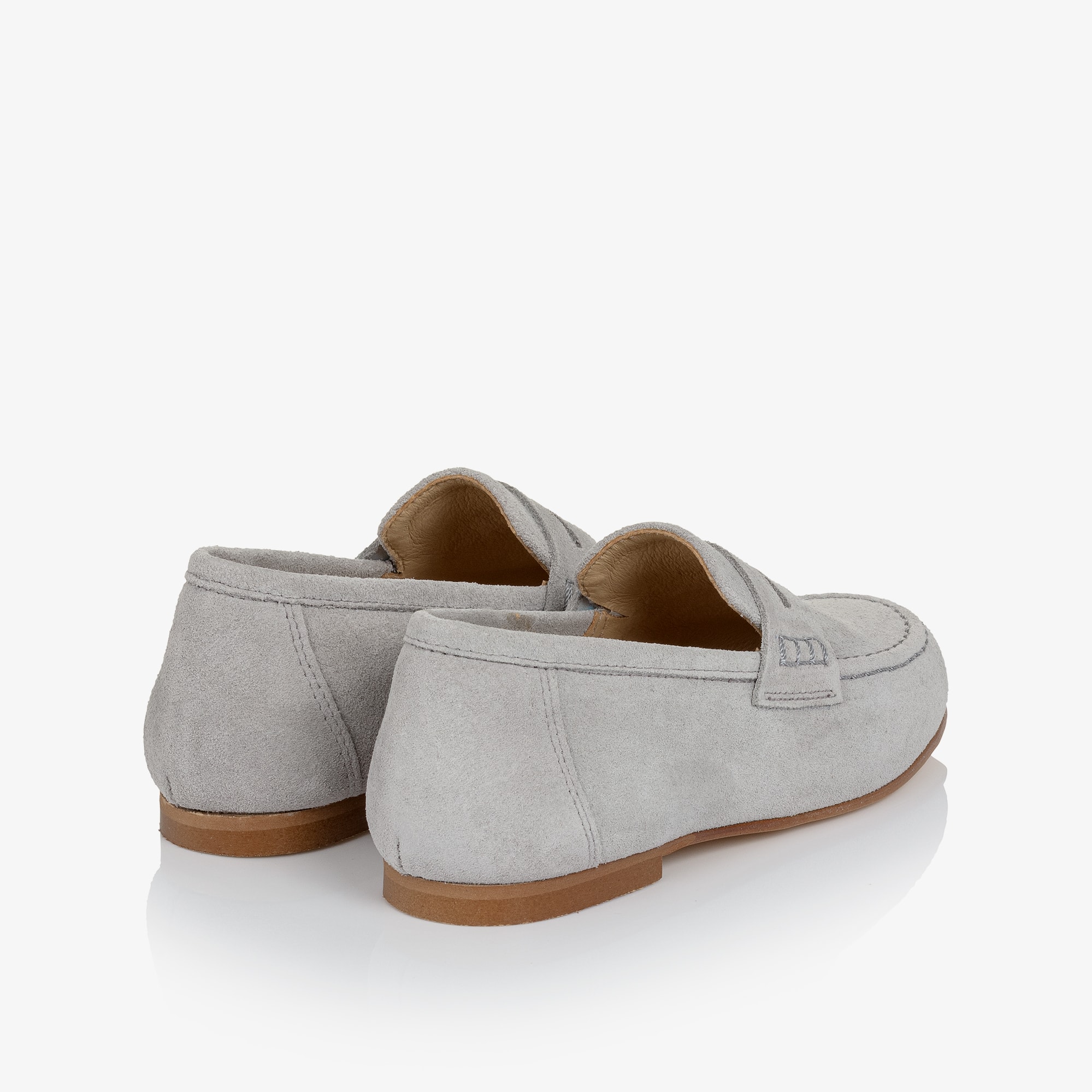 Pale Grey Suede Leather Loafers - View 2