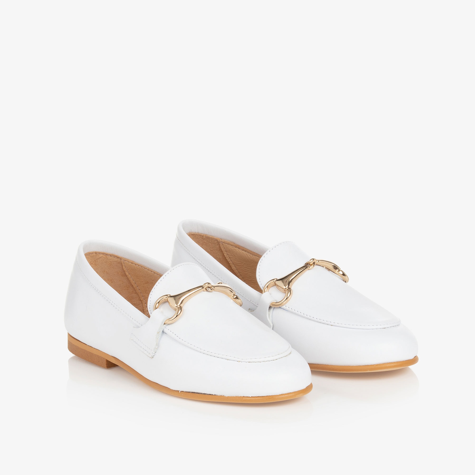 White Leather Loafers - View 1