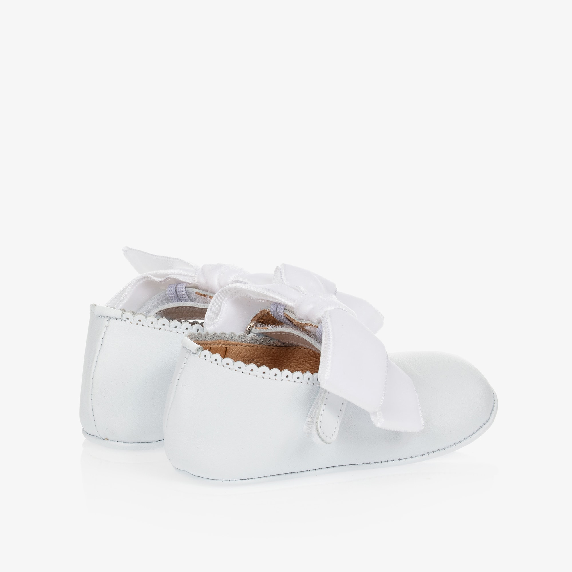 White Leather & Velvet Bow Pre-Walker Shoes - View 3