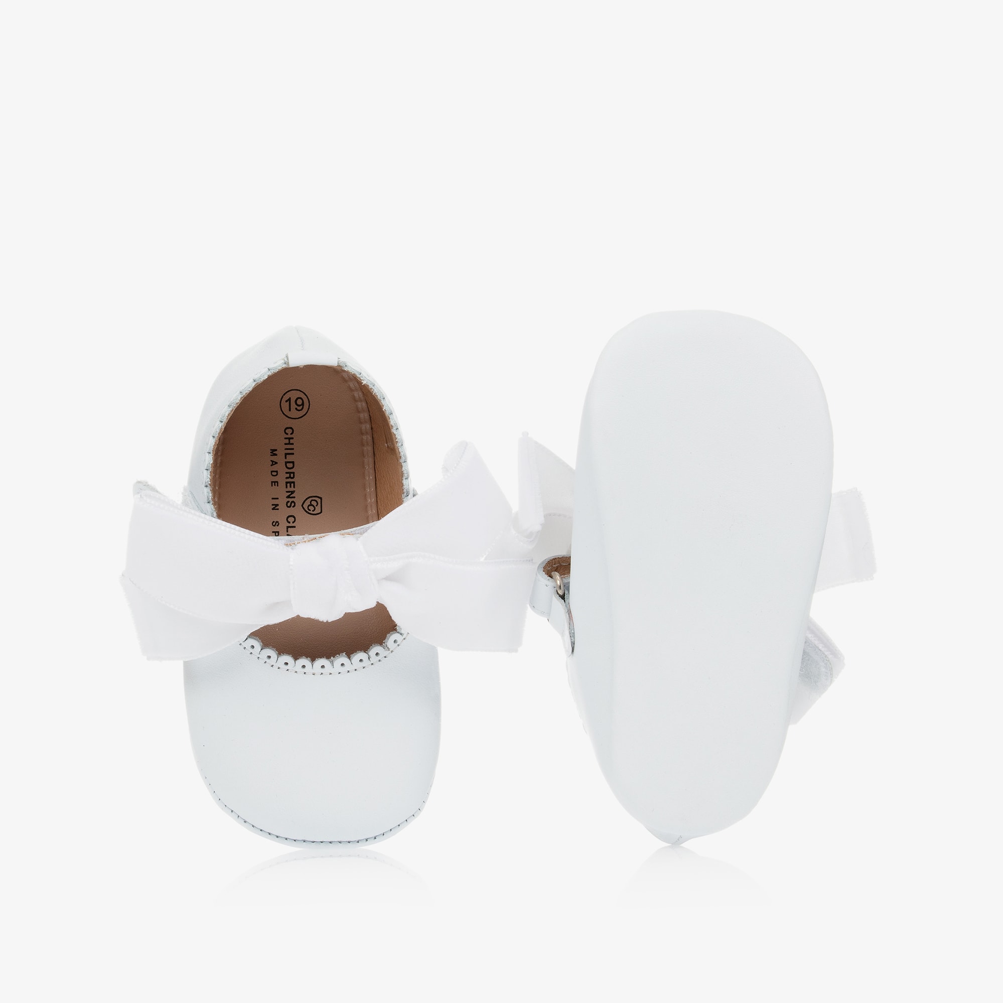White Leather & Velvet Bow Pre-Walker Shoes - View 4