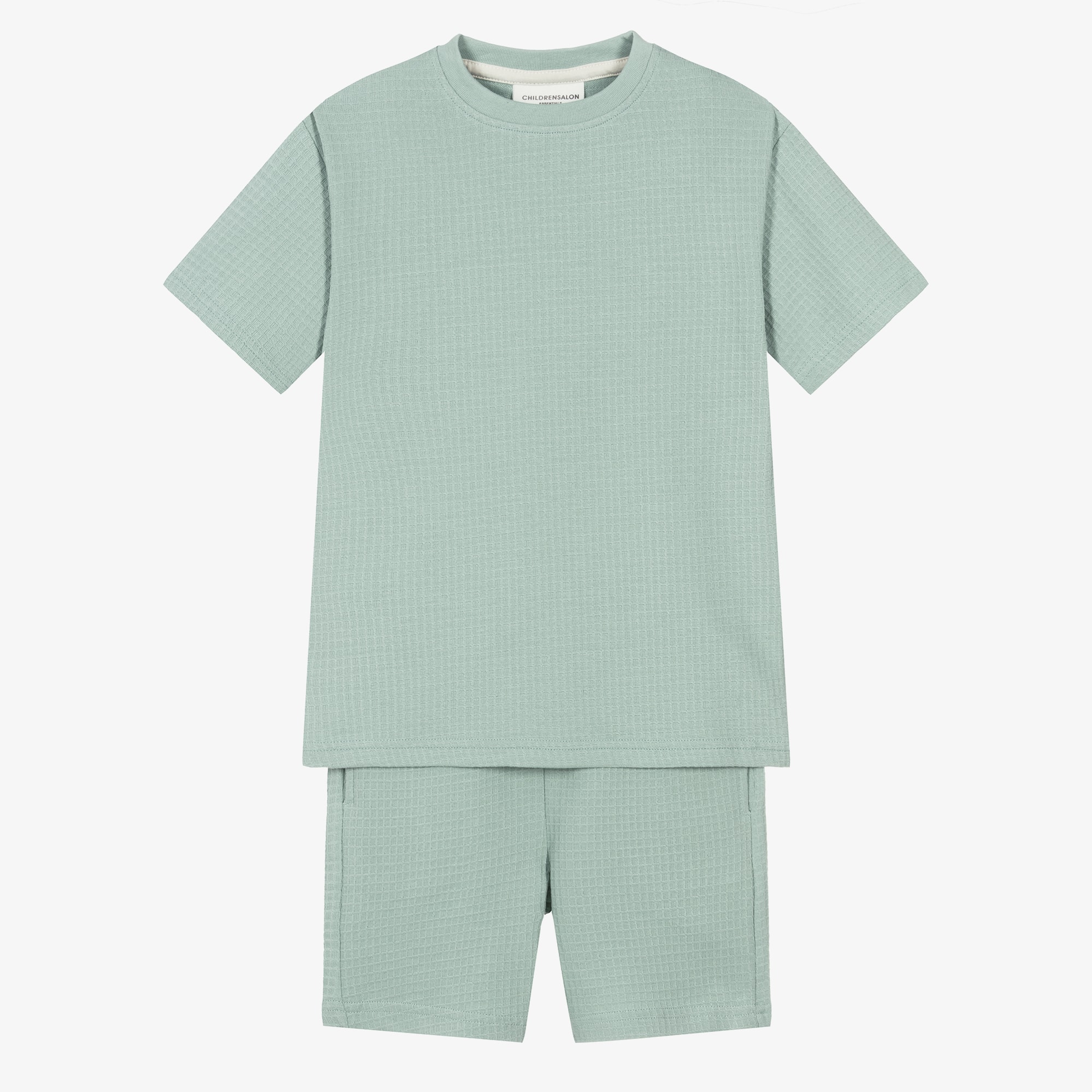 Boys Green Organic Cotton Waffle Shorts Set - View 1