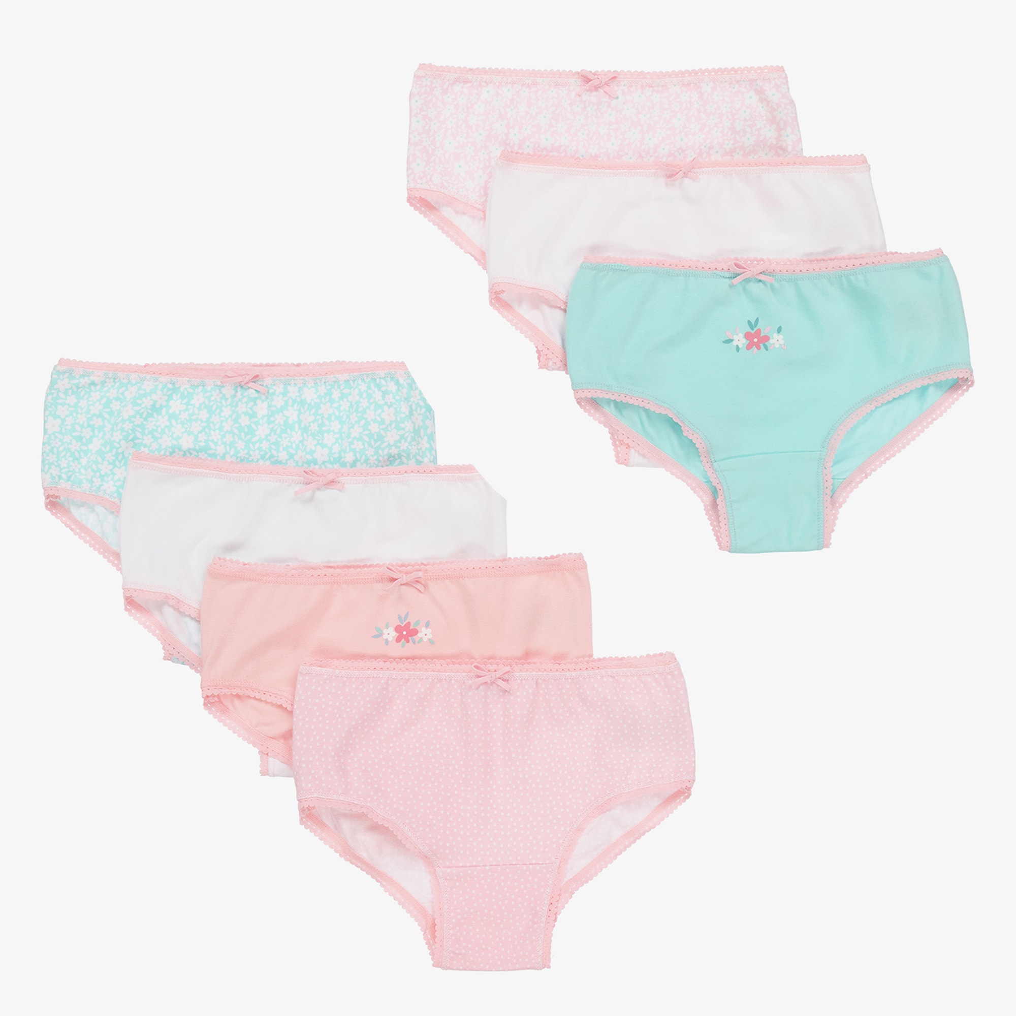 Girls Pink Organic Cotton Knickers (7 Pack) - View 1