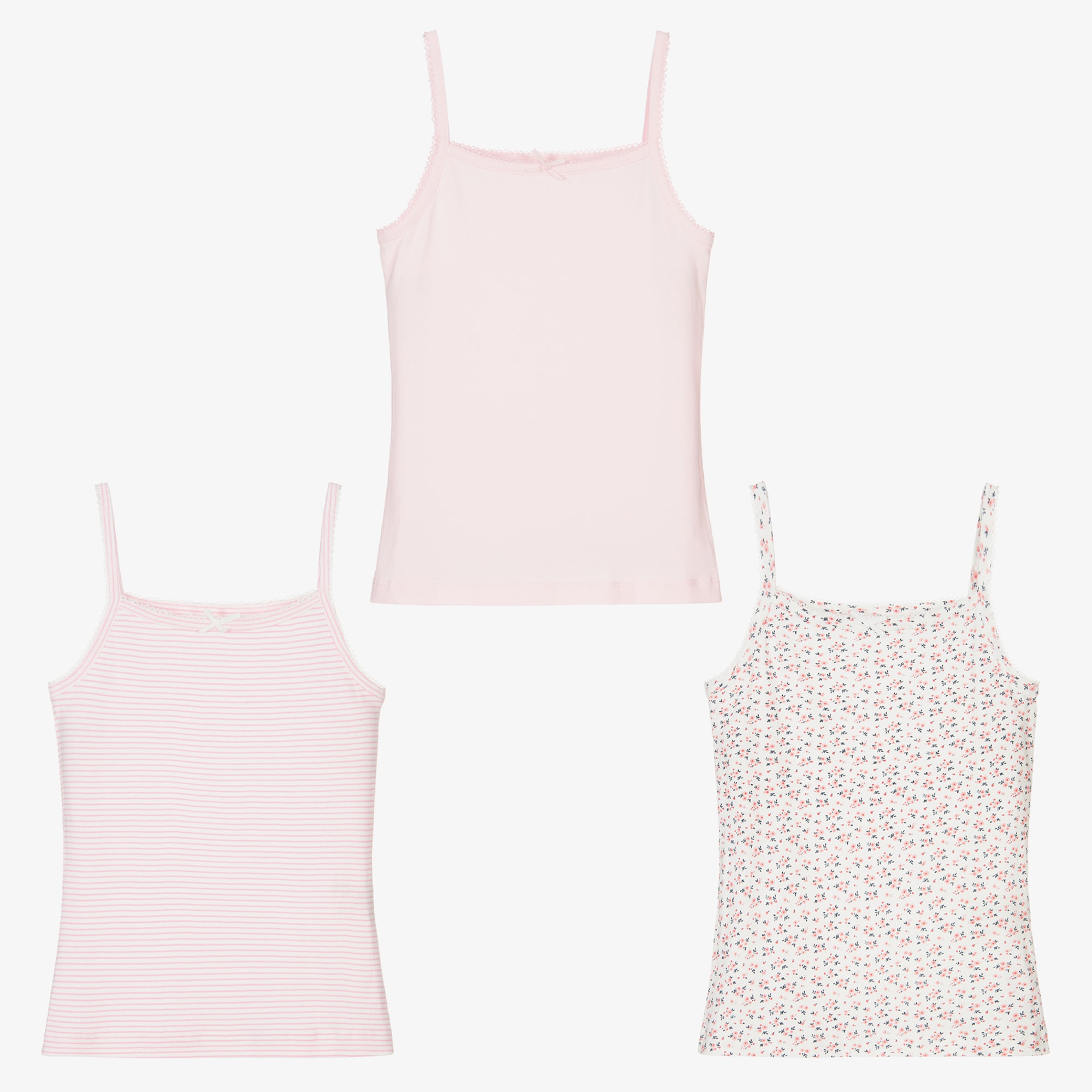 Girls Pink Organic Cotton Vests (3 Pack) - View 1