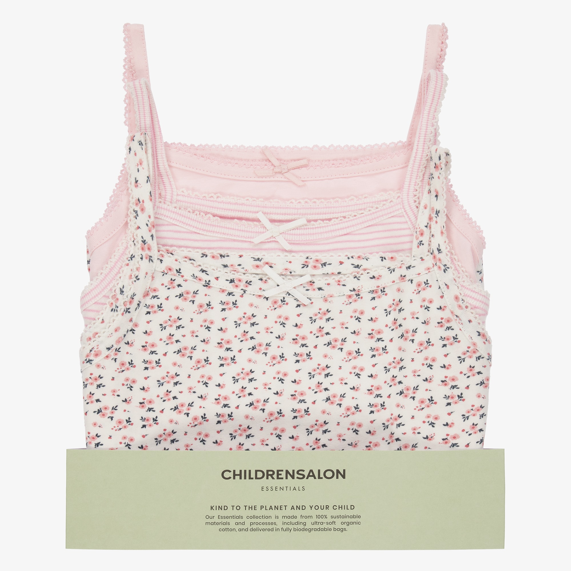 Girls Pink Organic Cotton Vests (3 Pack) - View 3
