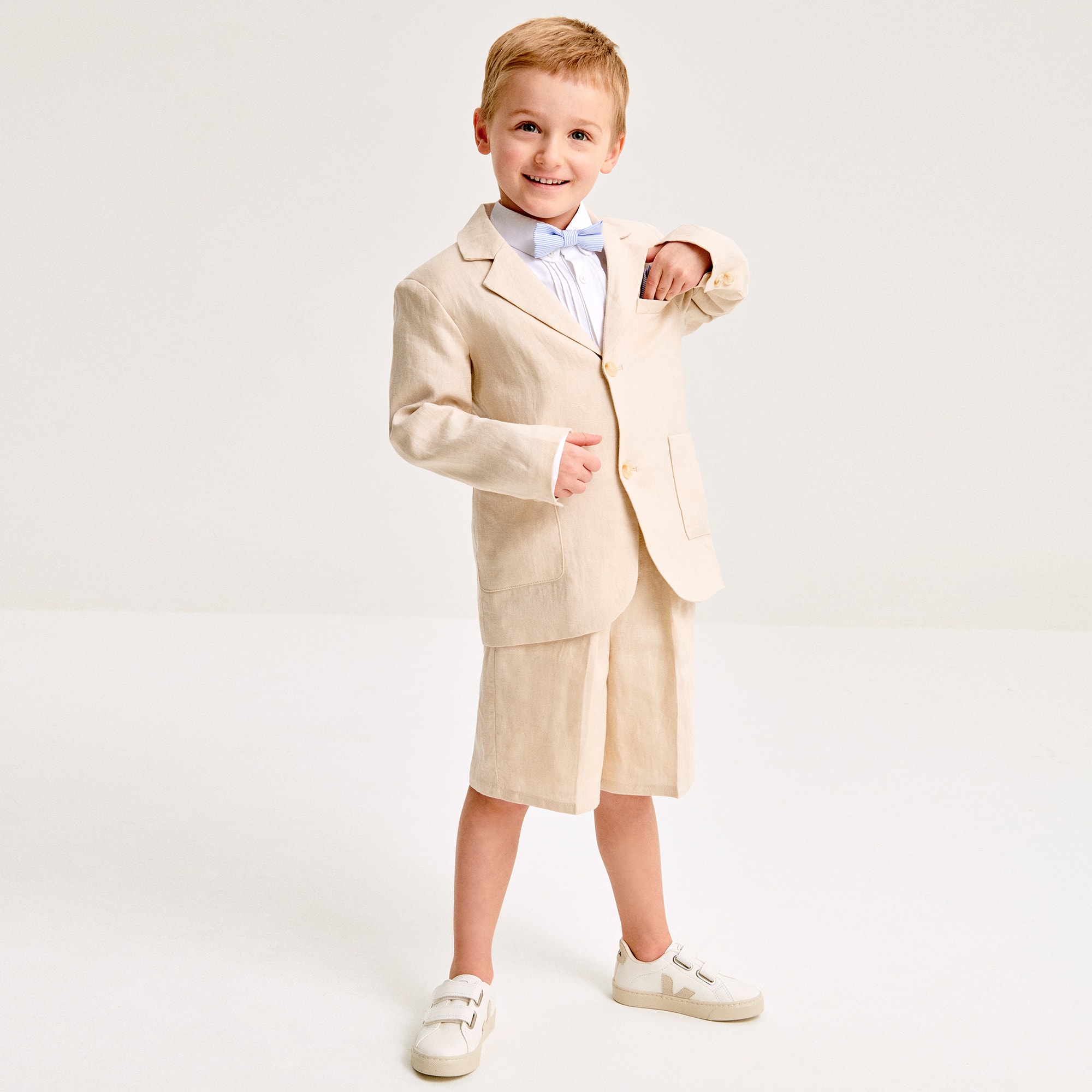 Boys Beige Linen Shorts Suit - View 2