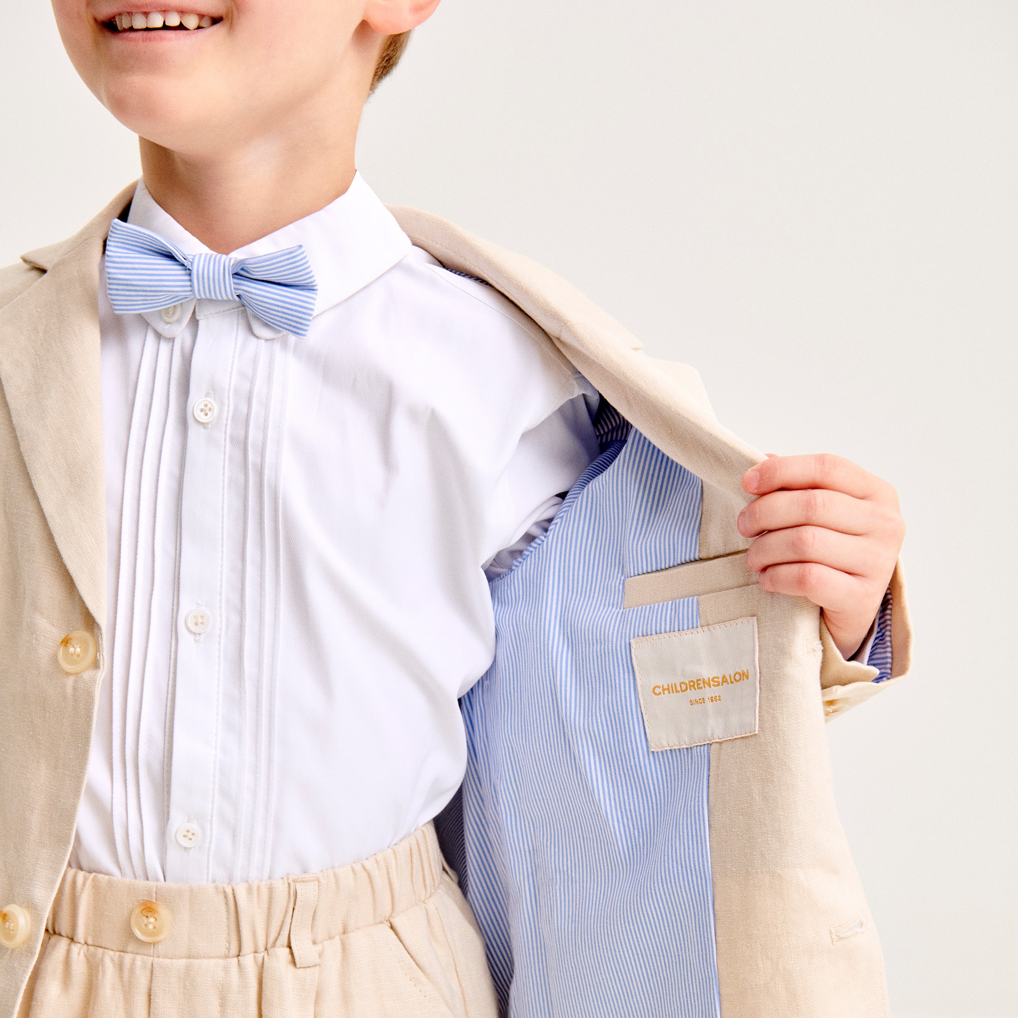 Boys Beige Linen Shorts Suit - View 3