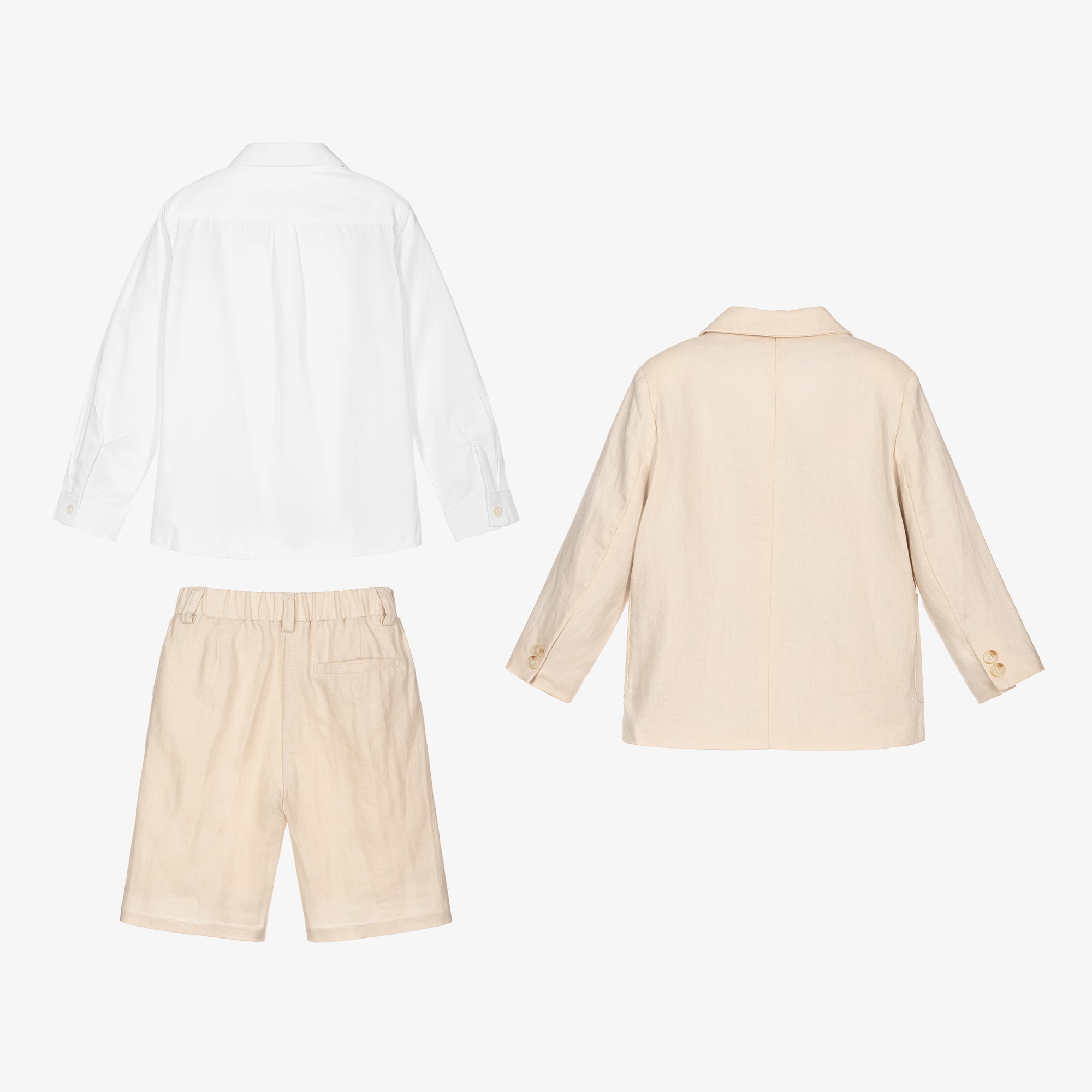 Boys Beige Linen Shorts Suit - View 5