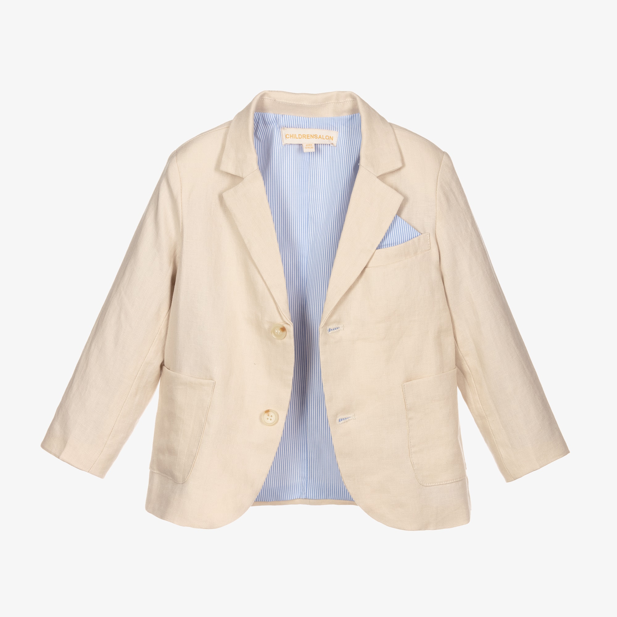 Boys Beige Linen Shorts Suit - View 6