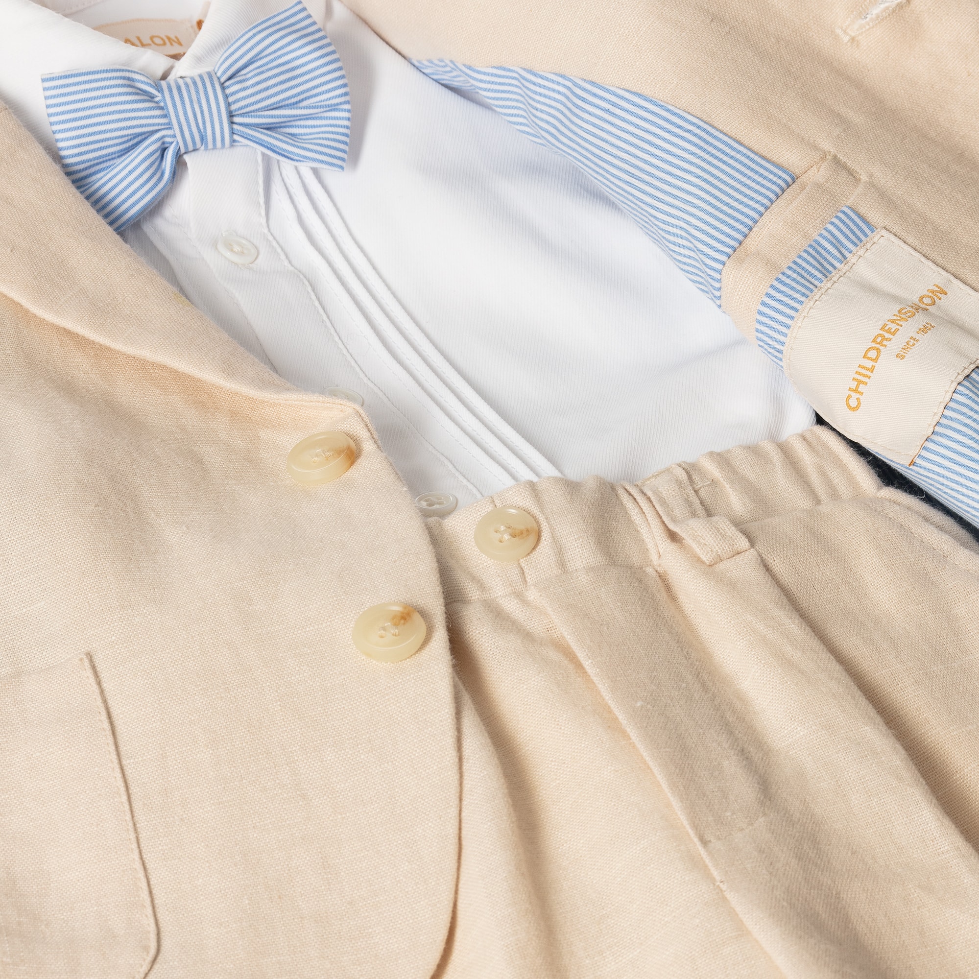 Boys Beige Linen Shorts Suit - View 8