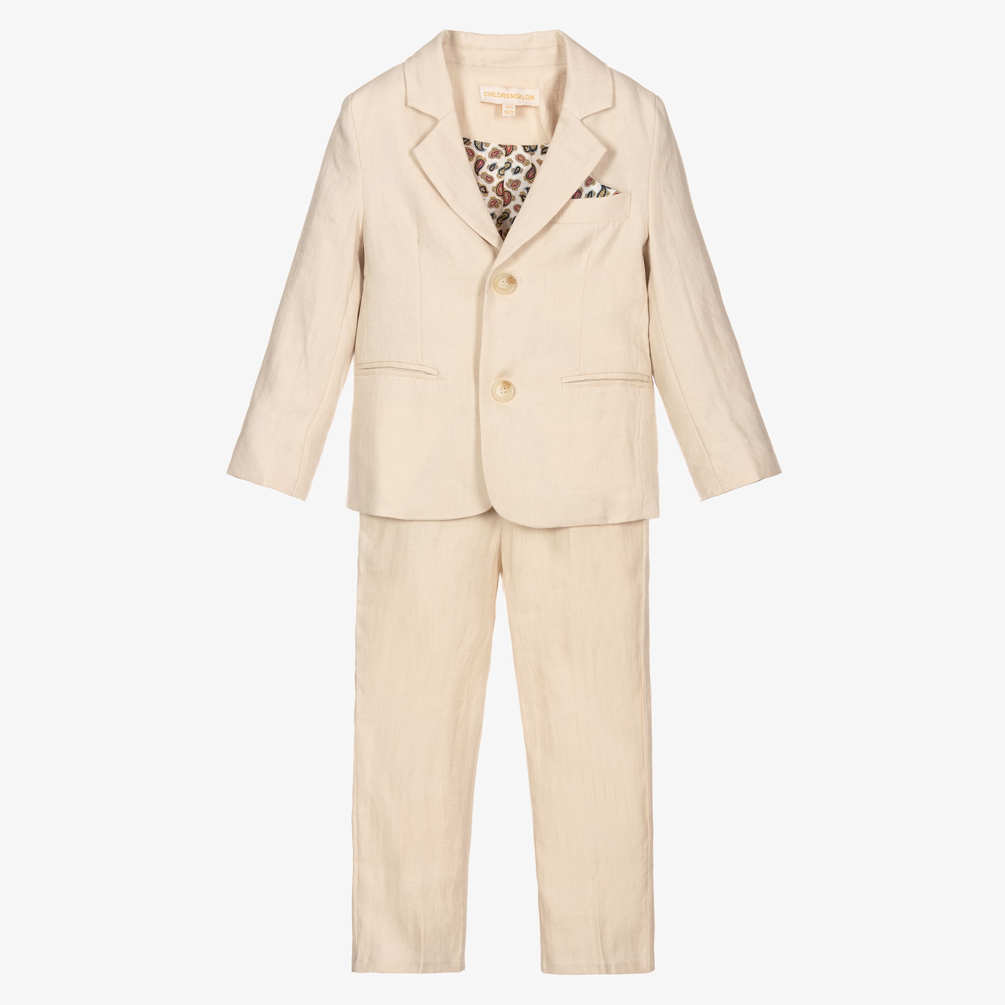 Boys Navy Blue Linen Trouser Suit & Tie - View 1