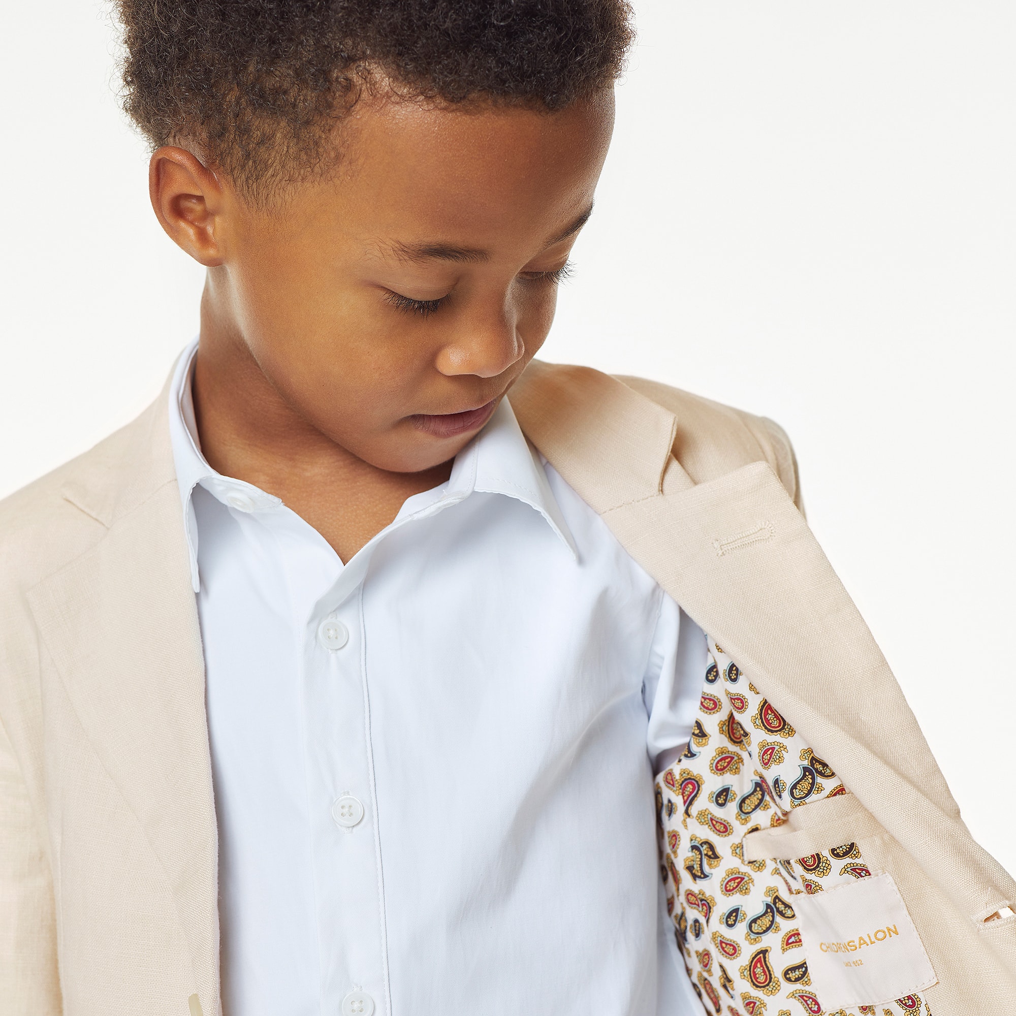 Boys Navy Blue Linen Trouser Suit & Tie - View 3