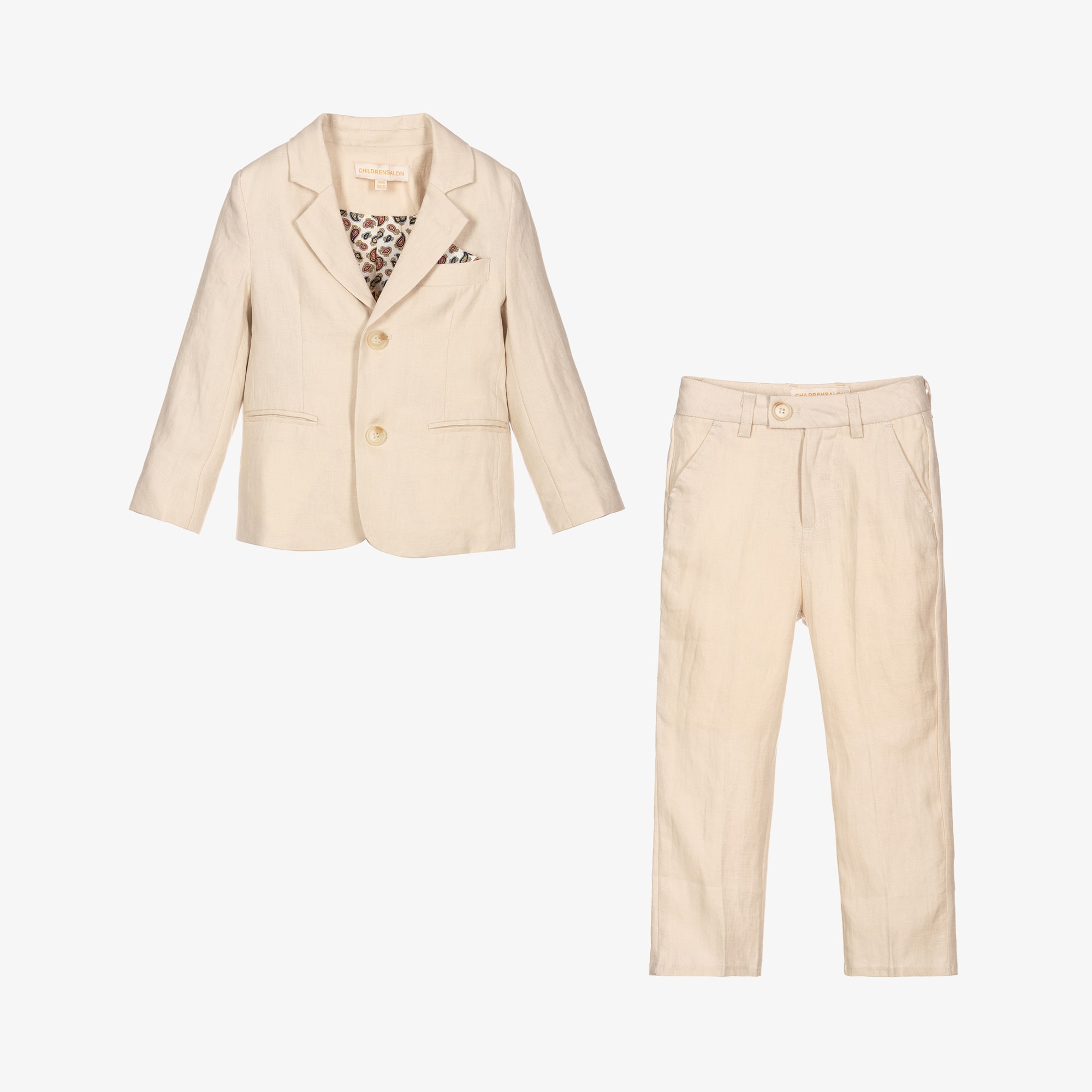 Boys Navy Blue Linen Trouser Suit & Tie - View 4