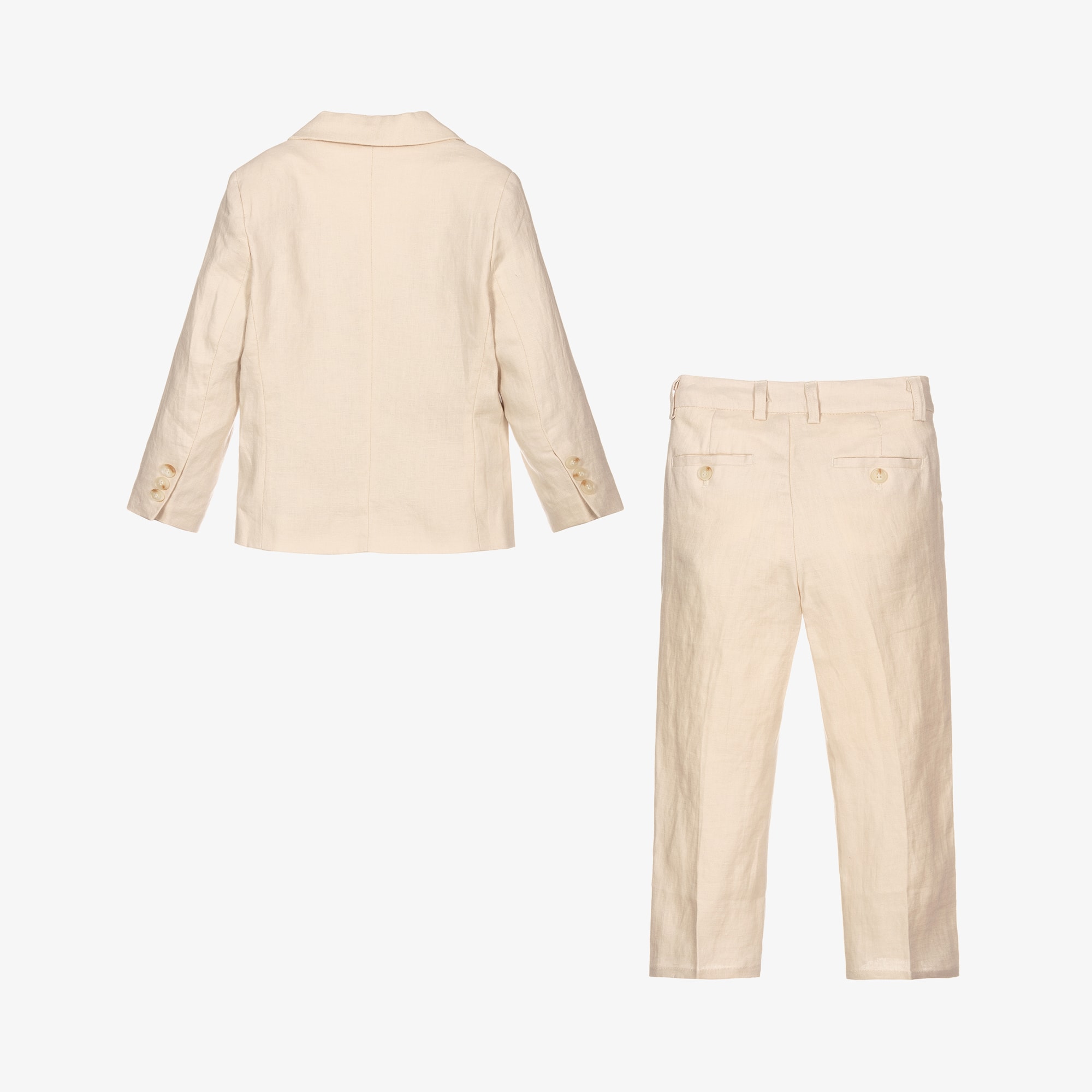 Boys Navy Blue Linen Trouser Suit & Tie - View 5