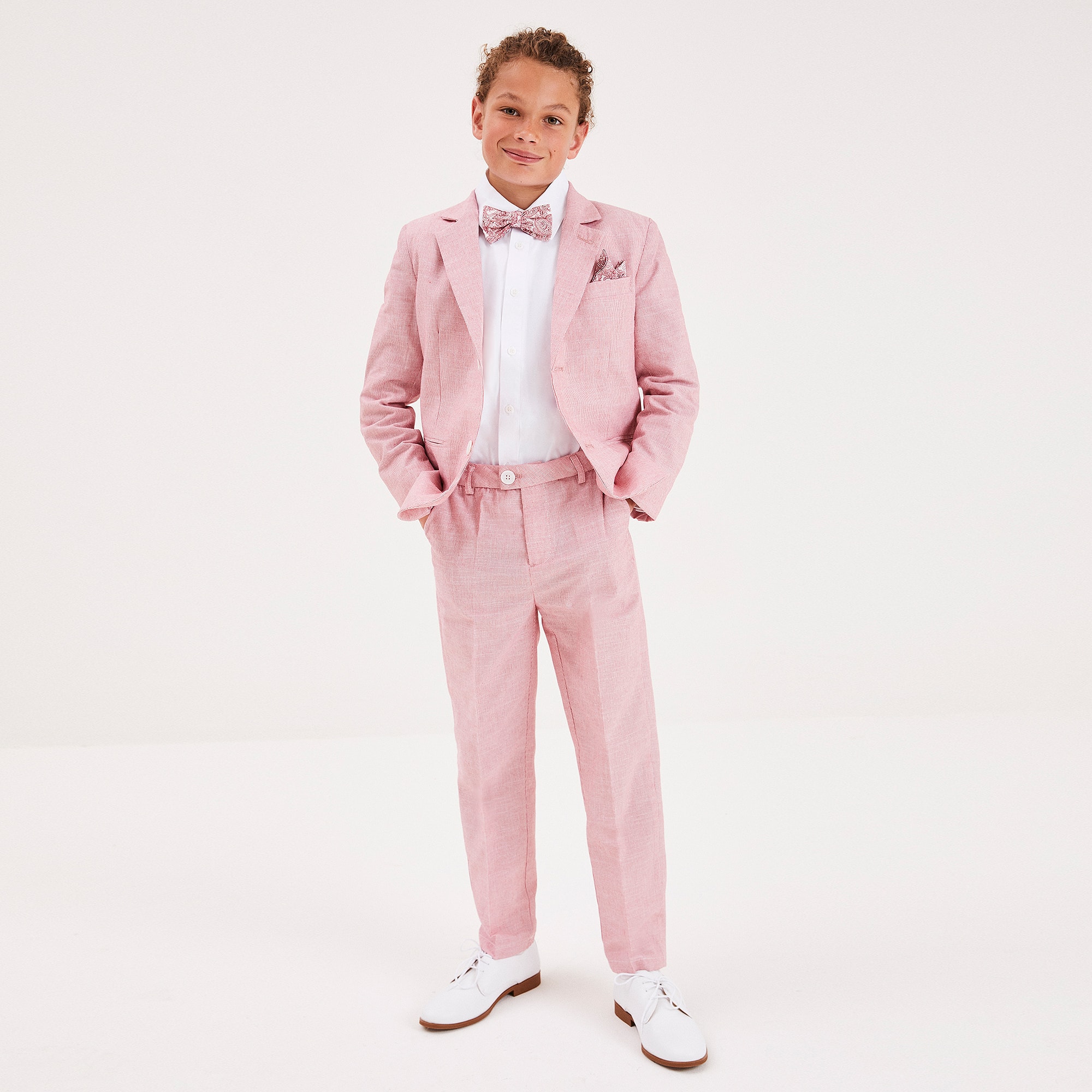 Boys Red Stripe Suit & Bow Tie - View 2