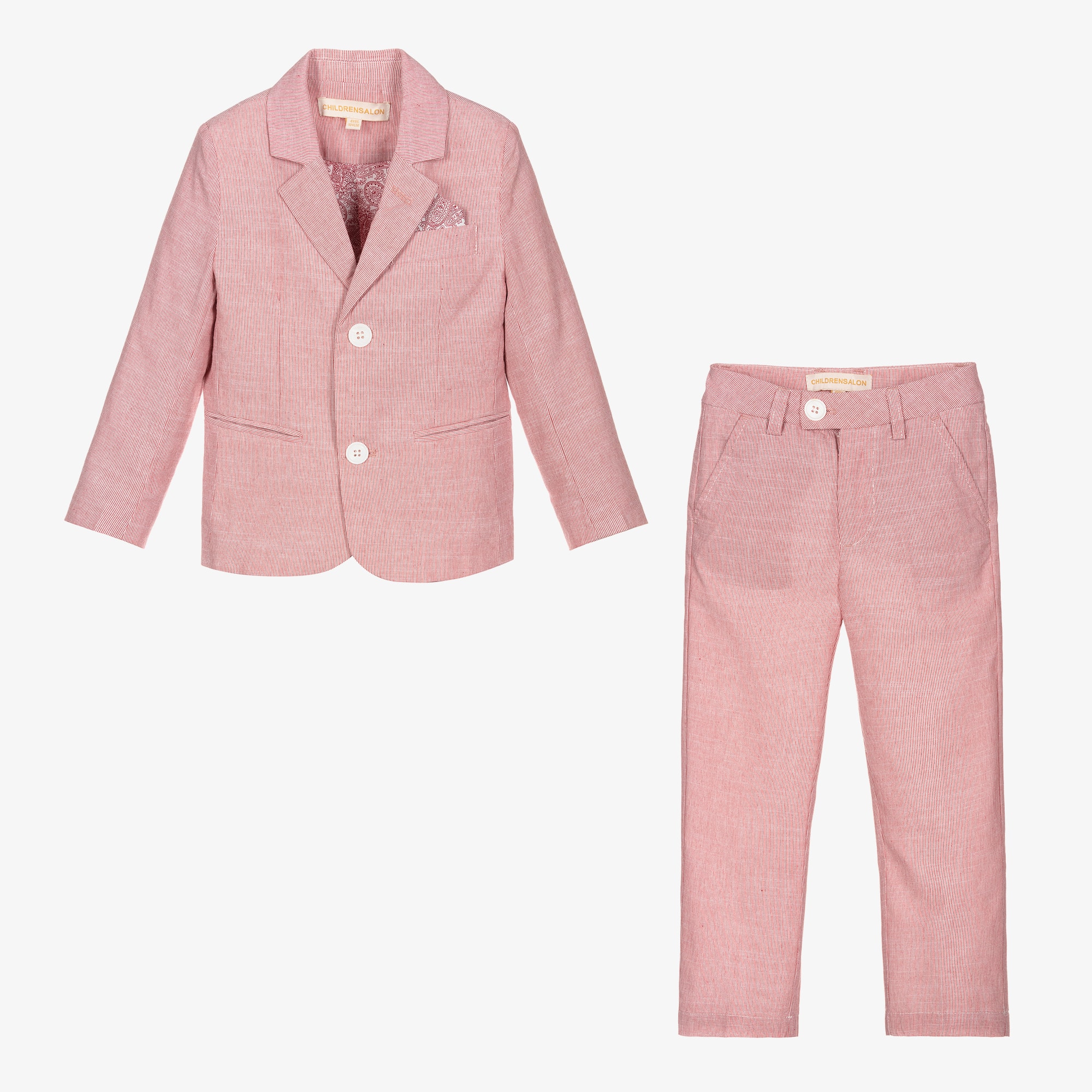Boys Red Stripe Suit & Bow Tie - View 3