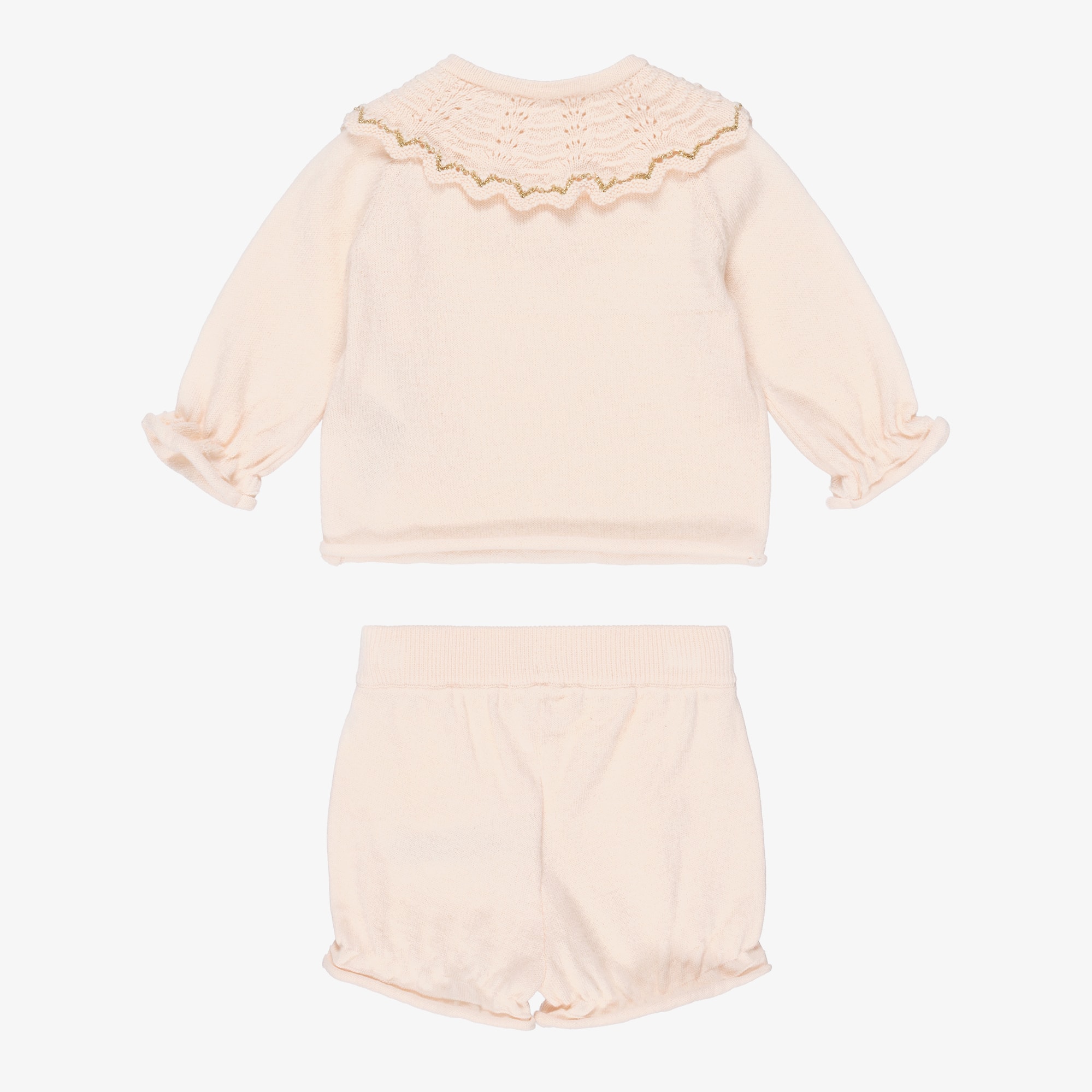 Baby Girls Pale Pink Cotton & Cashmere Shorts Set - View 3