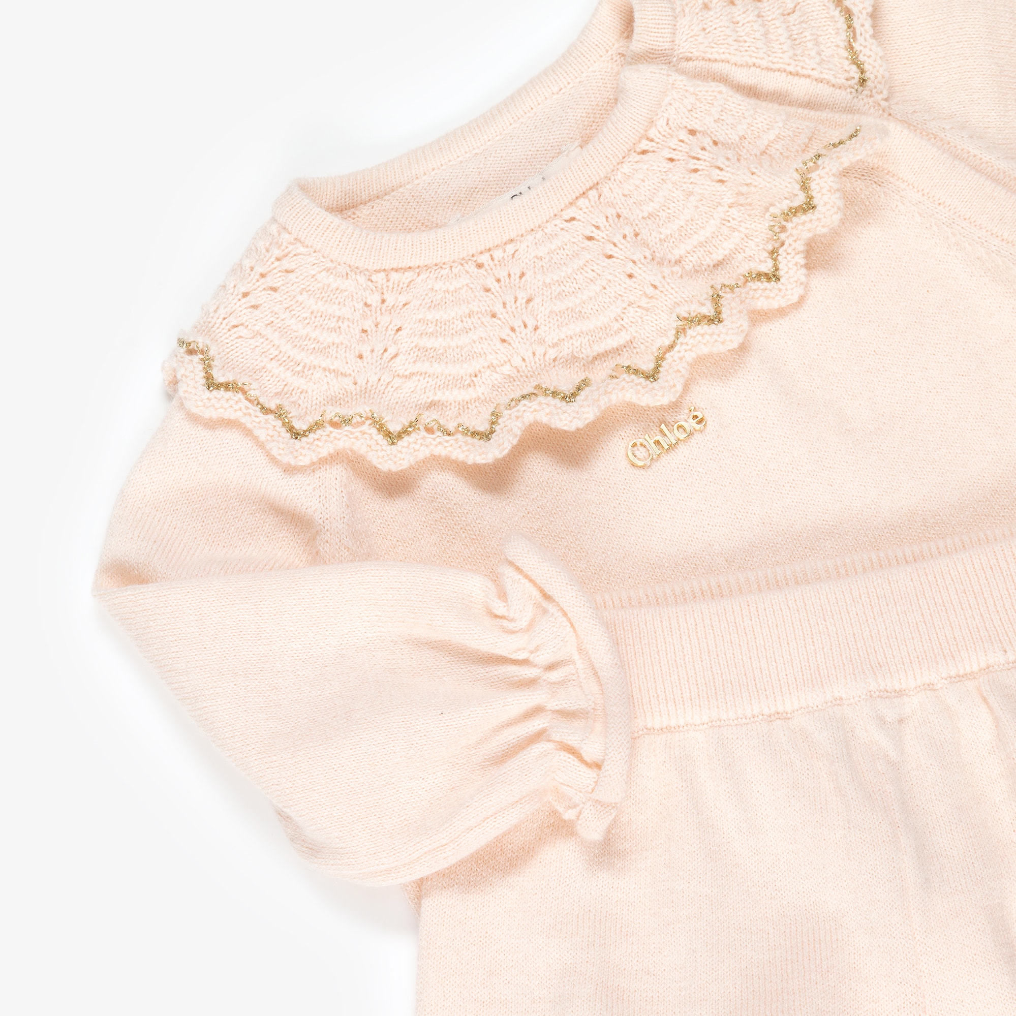 Baby Girls Pale Pink Cotton & Cashmere Shorts Set - View 4