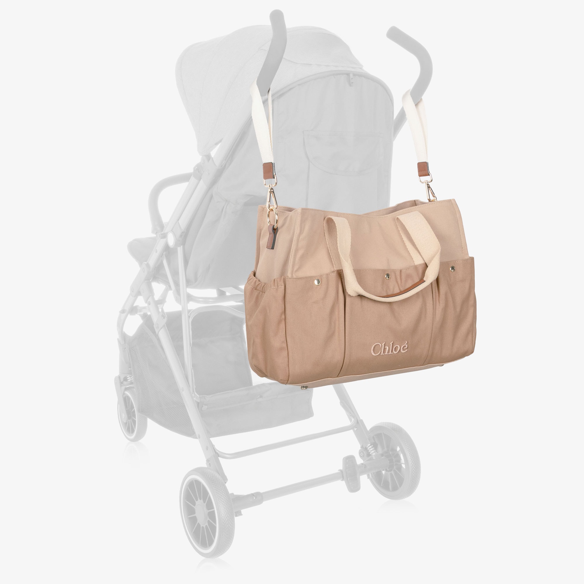 Beige Canvas Changing Bag with Pouch & Mat (41cm) - View 2