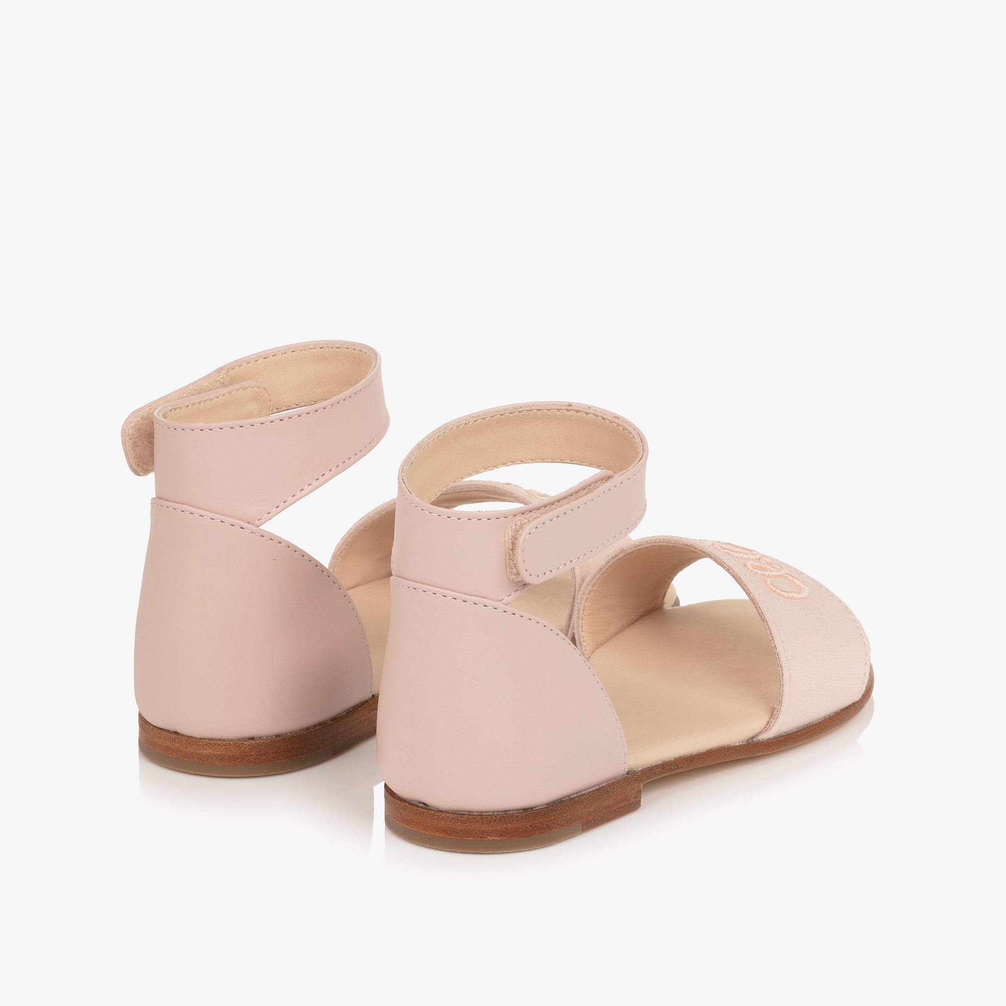Girls Pale Pink Velcro Sandals with Script Logo - View 3