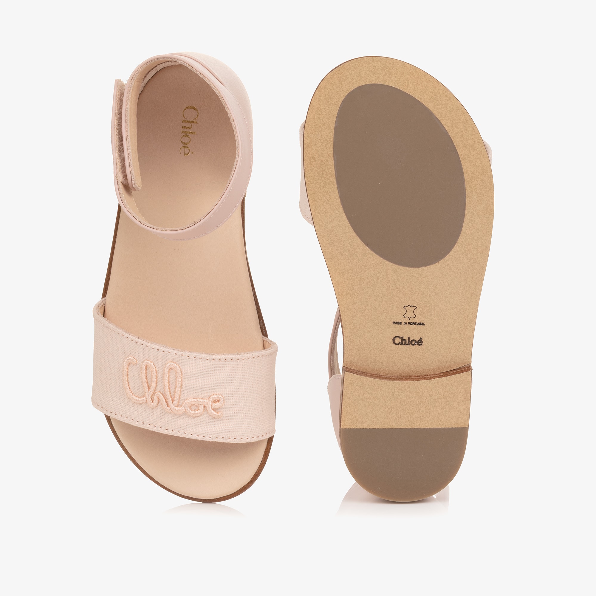 Girls Pale Pink Velcro Sandals with Script Logo - View 4