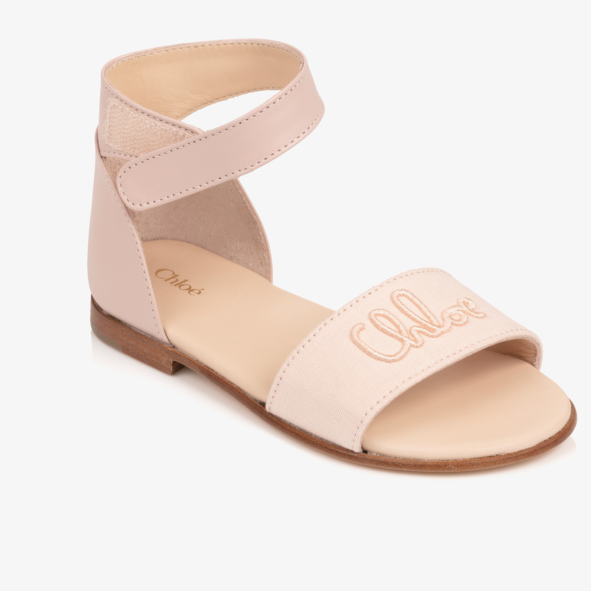 Girls Pale Pink Velcro Sandals with Script Logo - View 6
