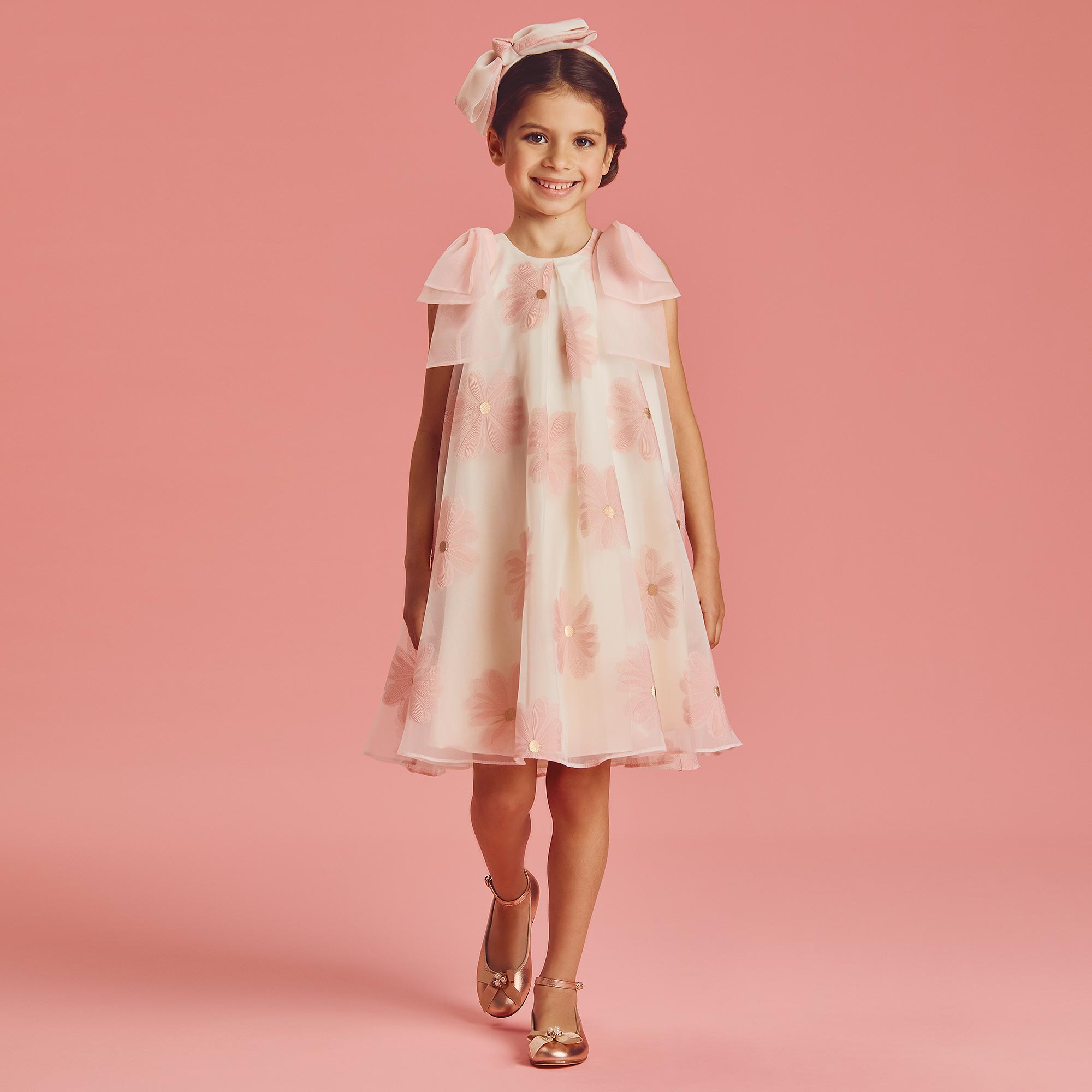 Girls Champagne Gold Butterfly Organza Dress - View 2